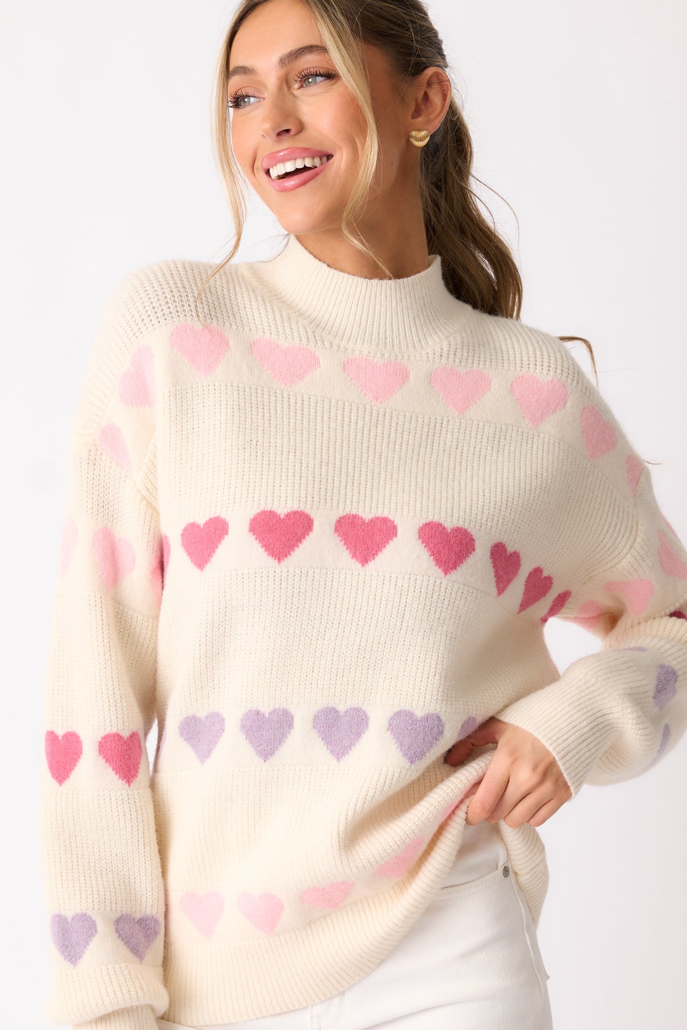 Hearts In Your Eyes Ivory Mock Neck Sweater