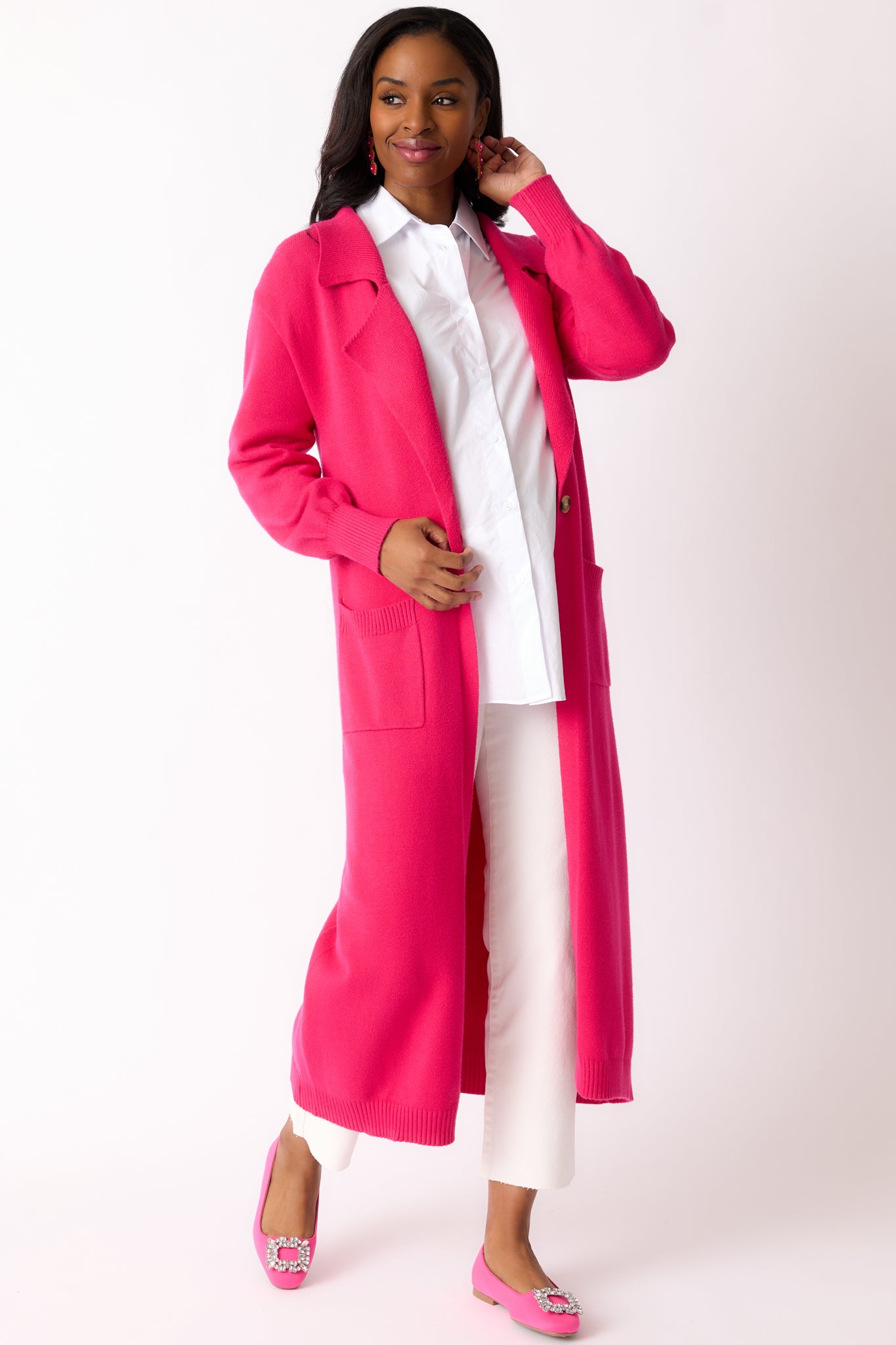 Shopping Around Hot Pink Longline Cardigan