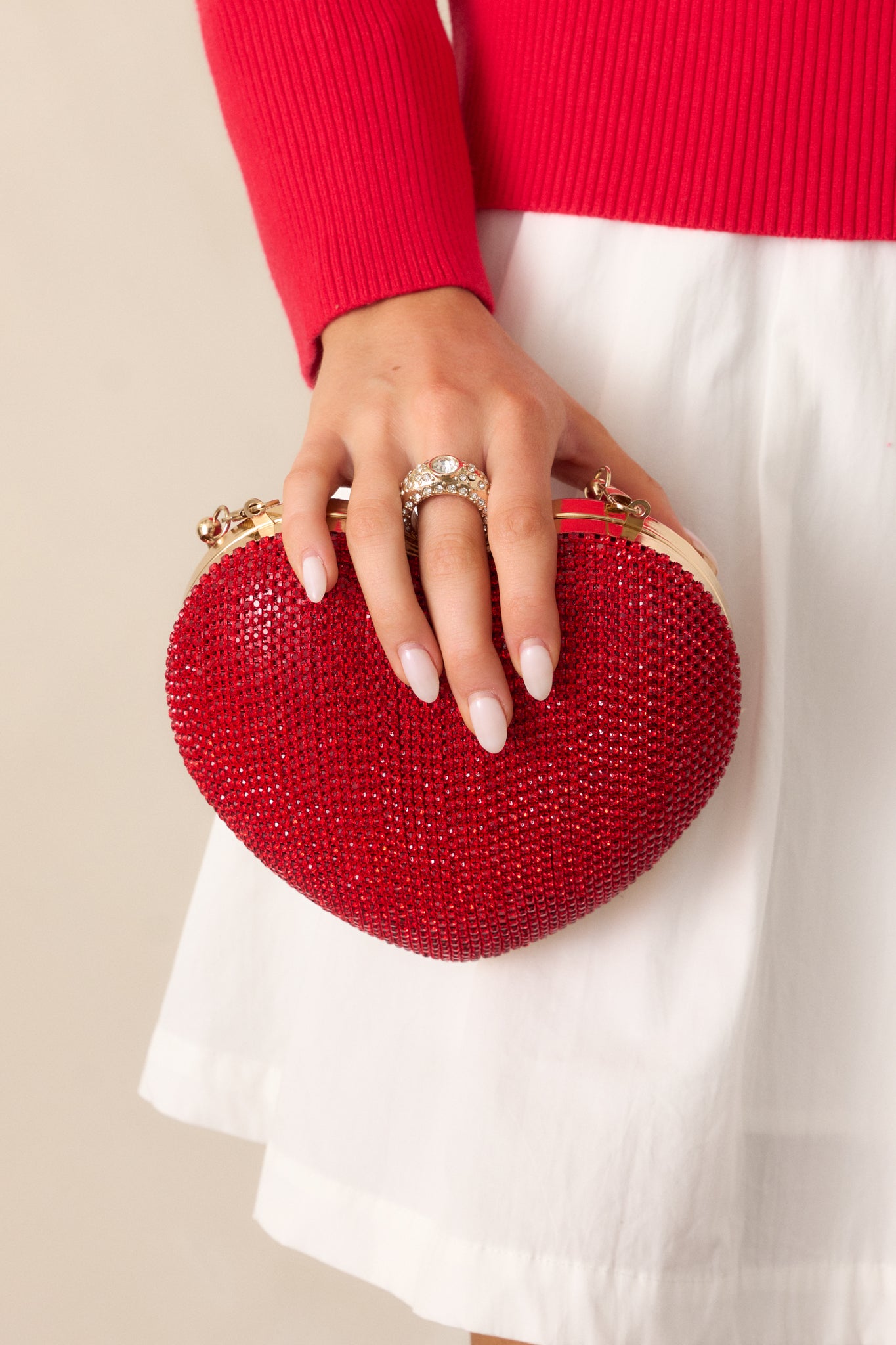 Gleaming Hearts Red Rhinestone Clutch