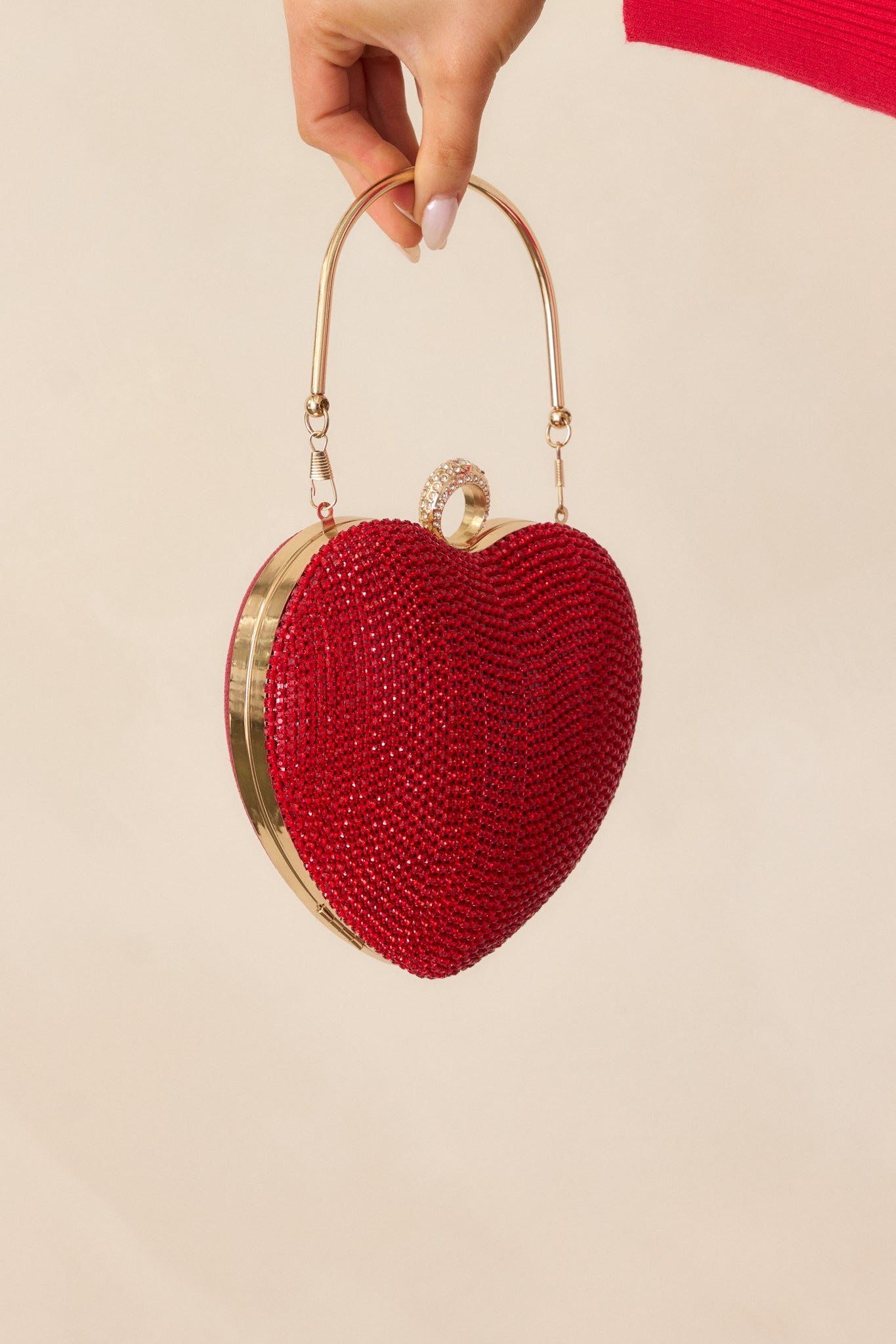 Gleaming Hearts Red Rhinestone Clutch