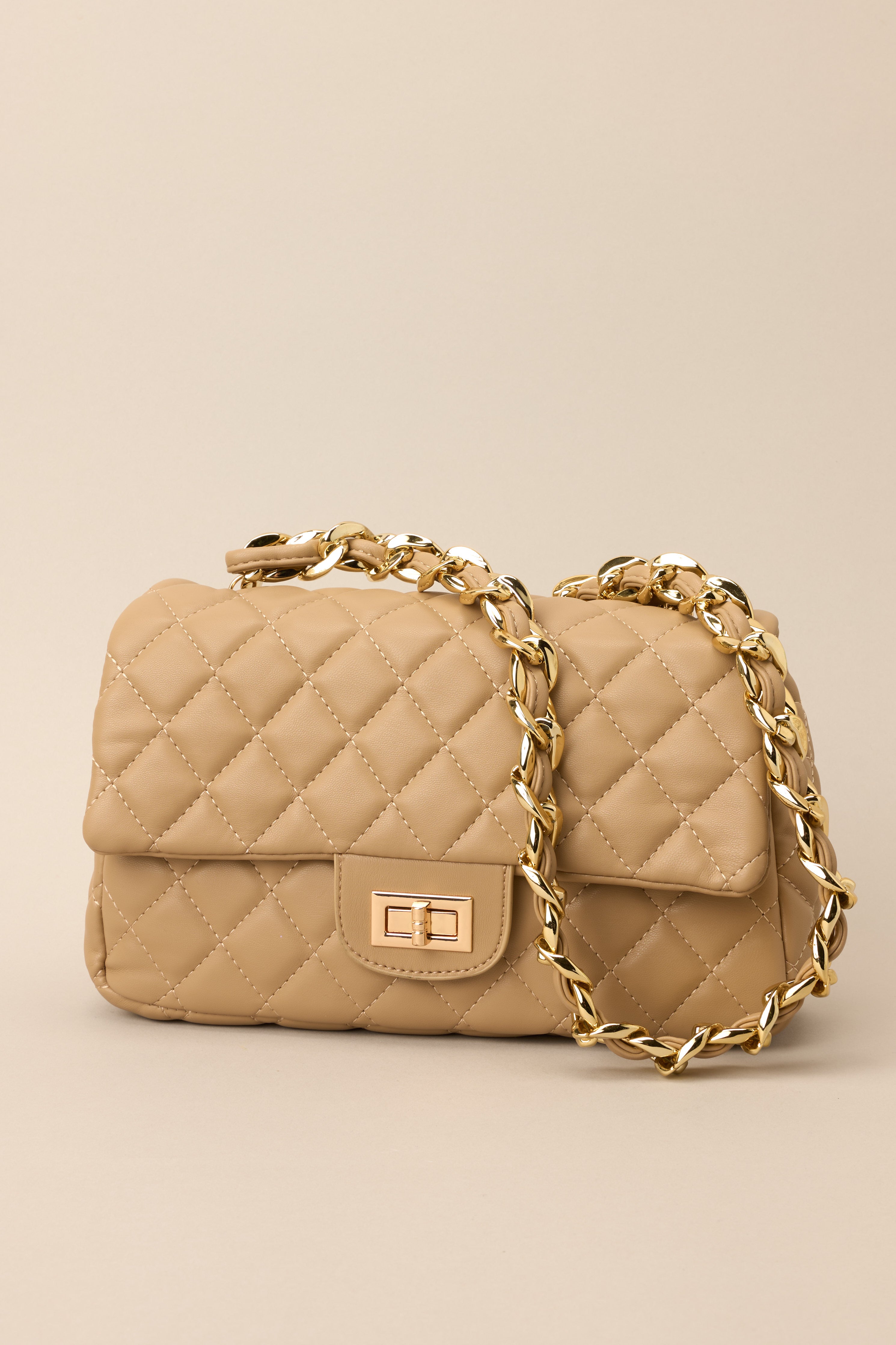 Undeniable Beauty Tan Quilted Crossbody Bag