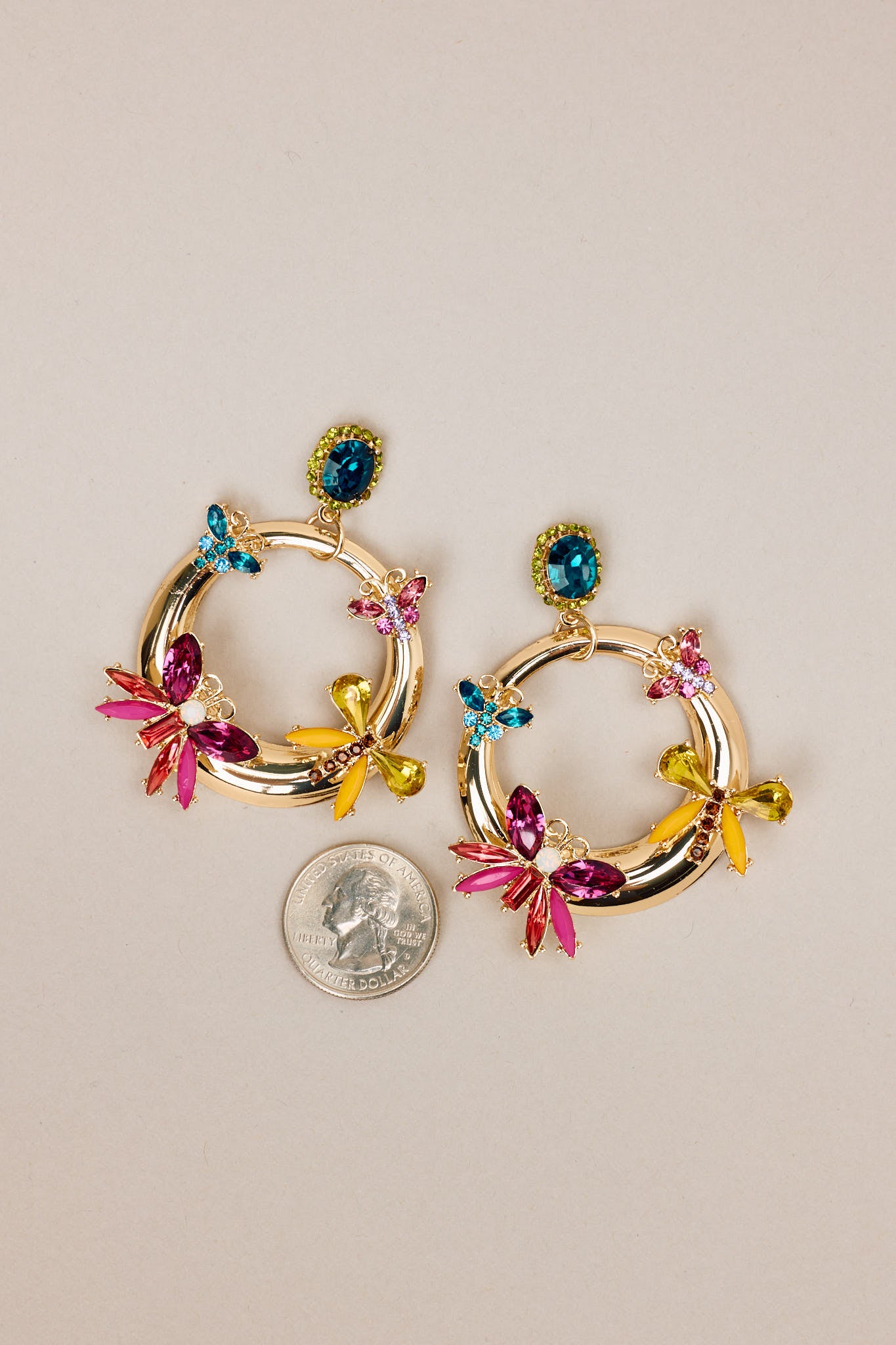 So Radiant Gold & Multicolor Rhinestone Butterfly Earrings