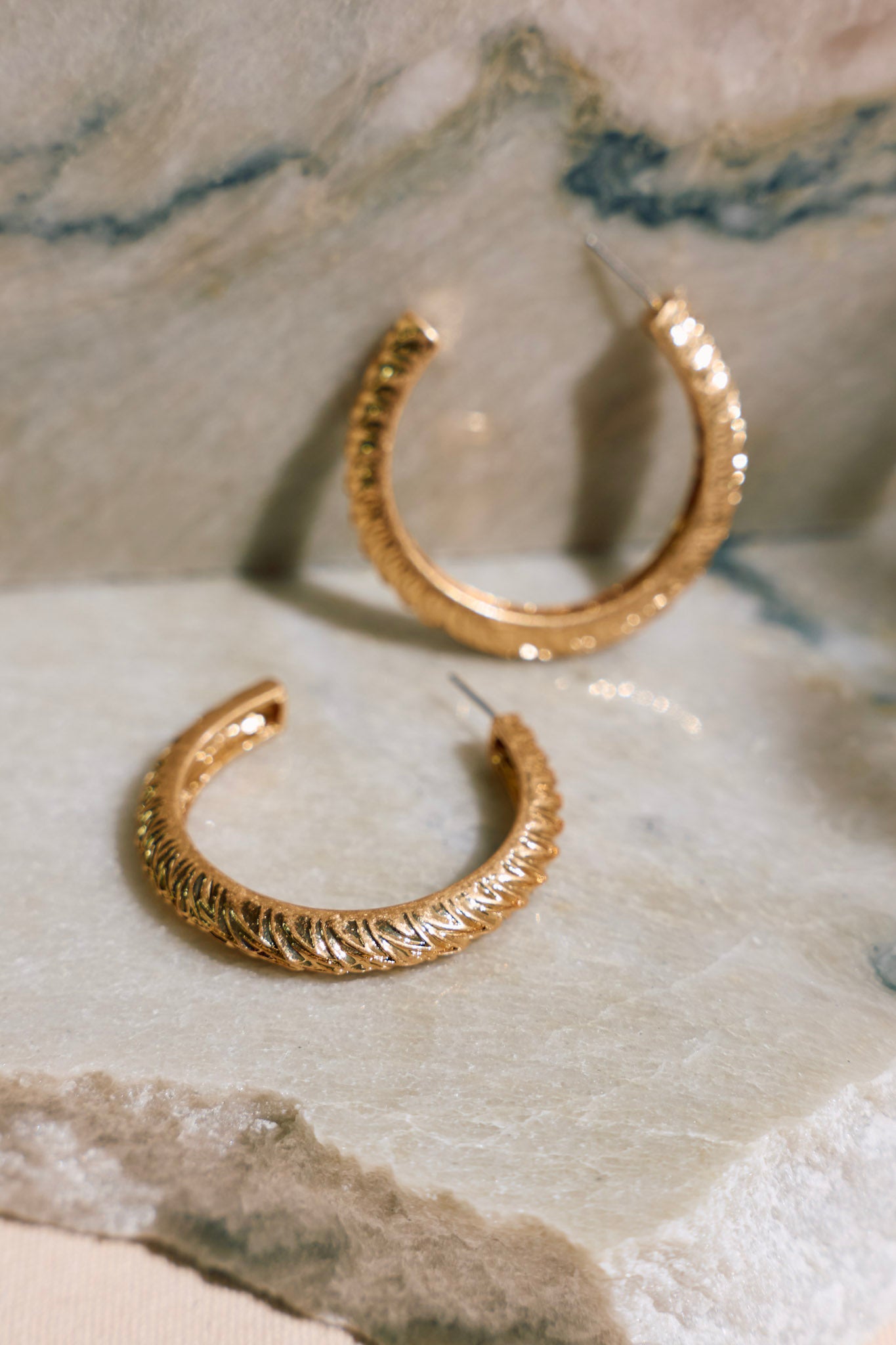 Golden Groove Gold Textured Hoop Earrings