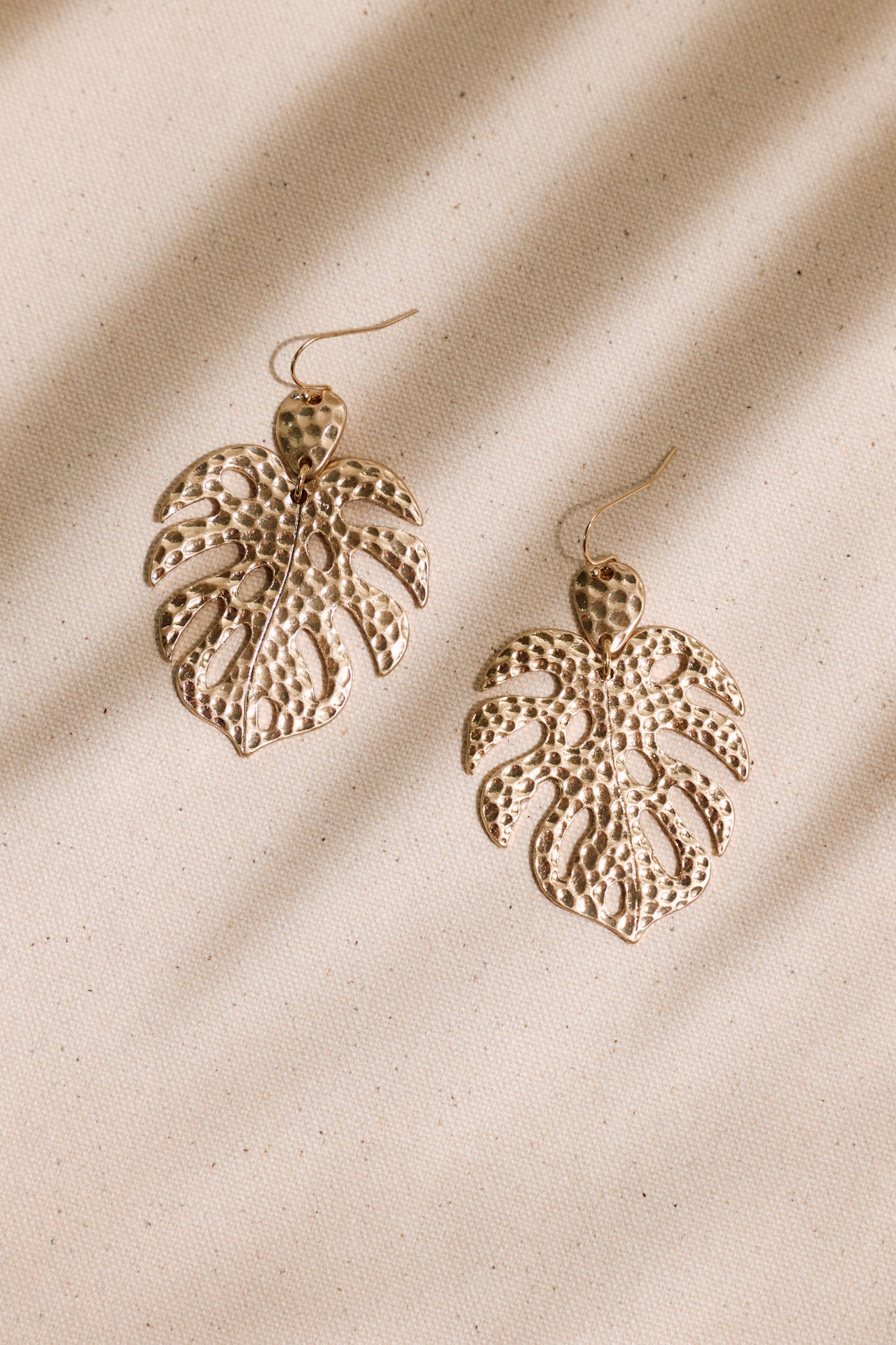 Island Escape Textured Gold Monstera Leaf Earrings