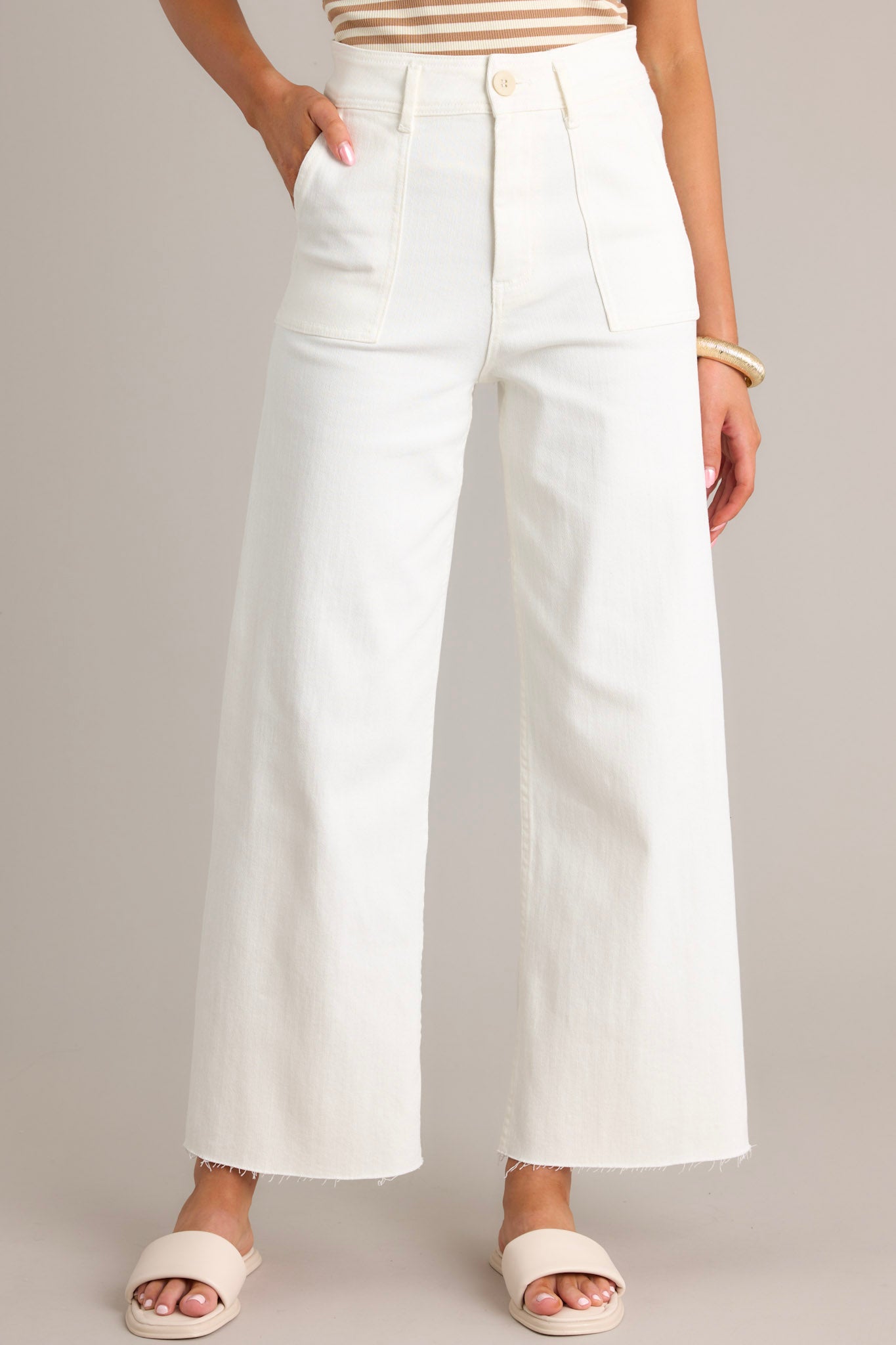 Crisp Canvas White Denim Wide Leg Jeans