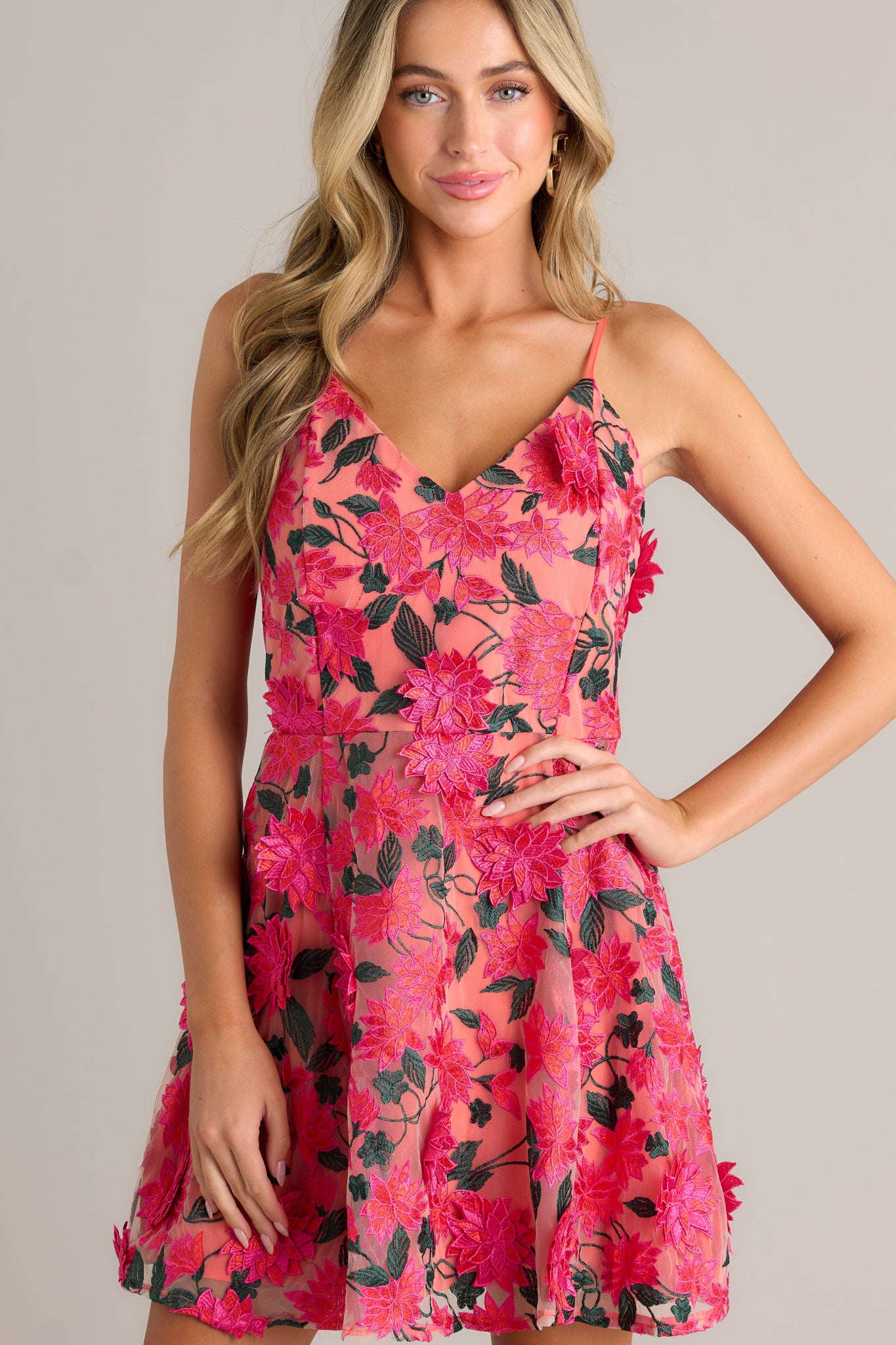 Story Of Us Hot Pink Floral Mini Dress