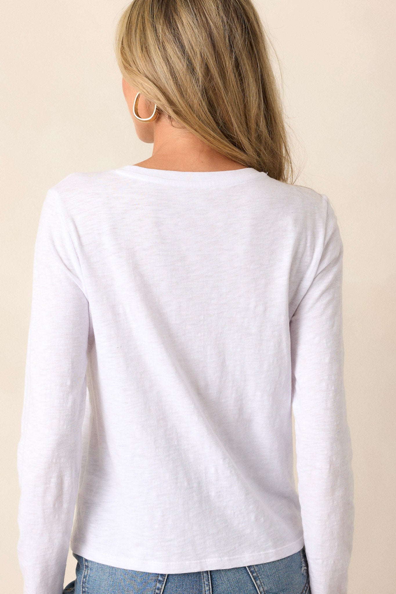 Modern White Slub Long Sleeve Cotton Tee