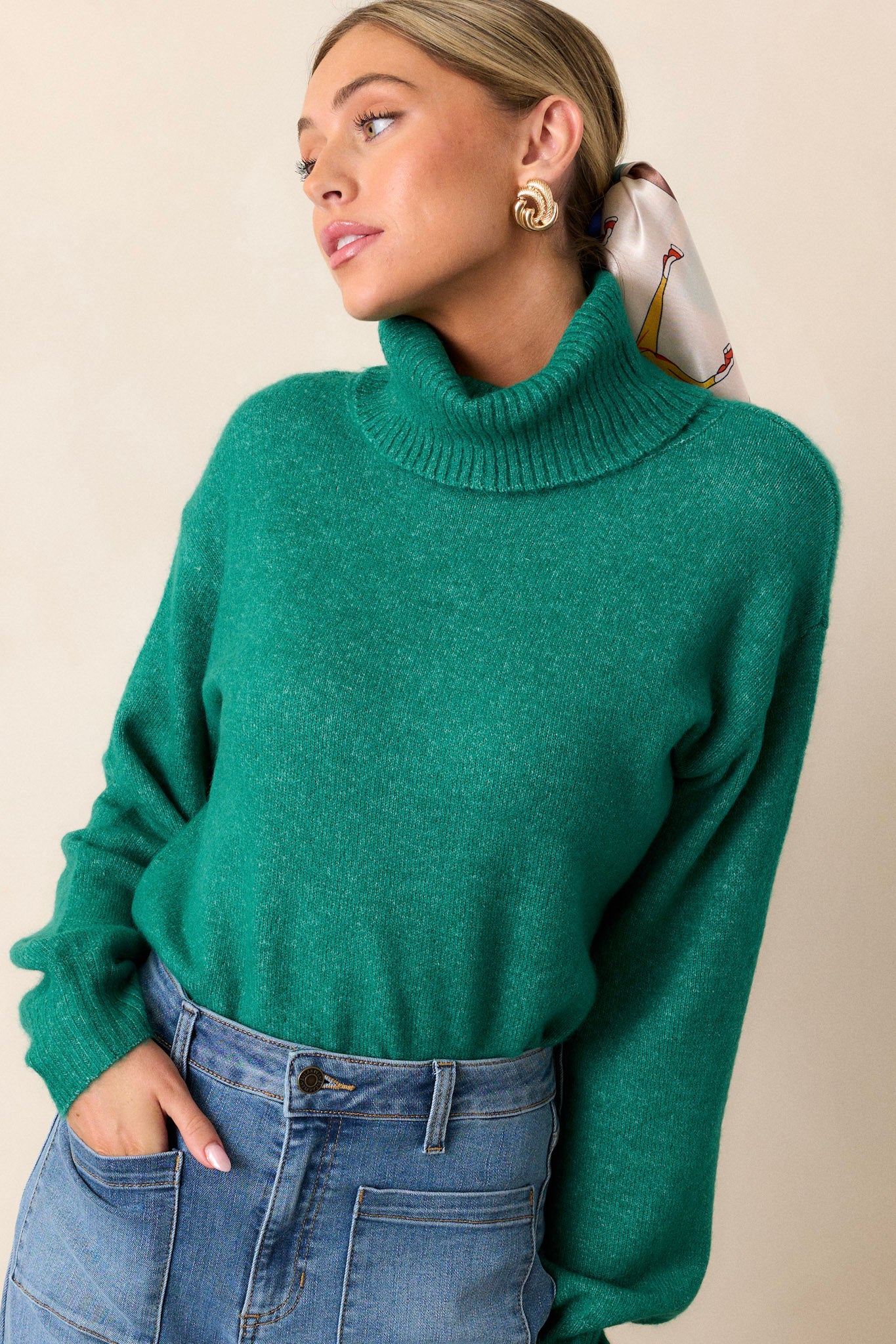 Livin' Life Bright Emerald Green Turtleneck Sweater