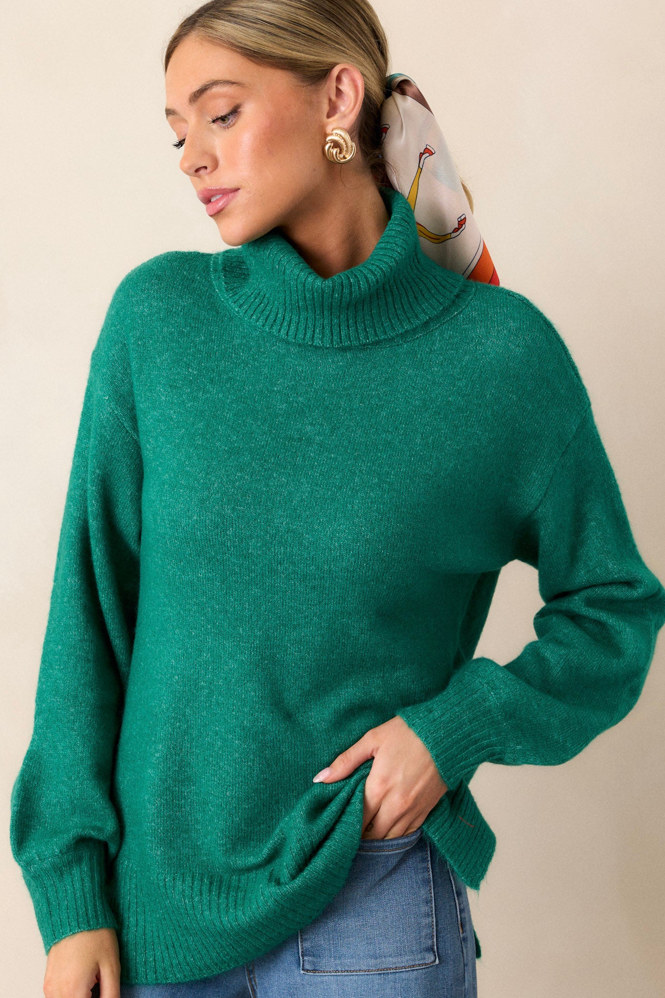 Livin' Life Bright Emerald Green Turtleneck Sweater