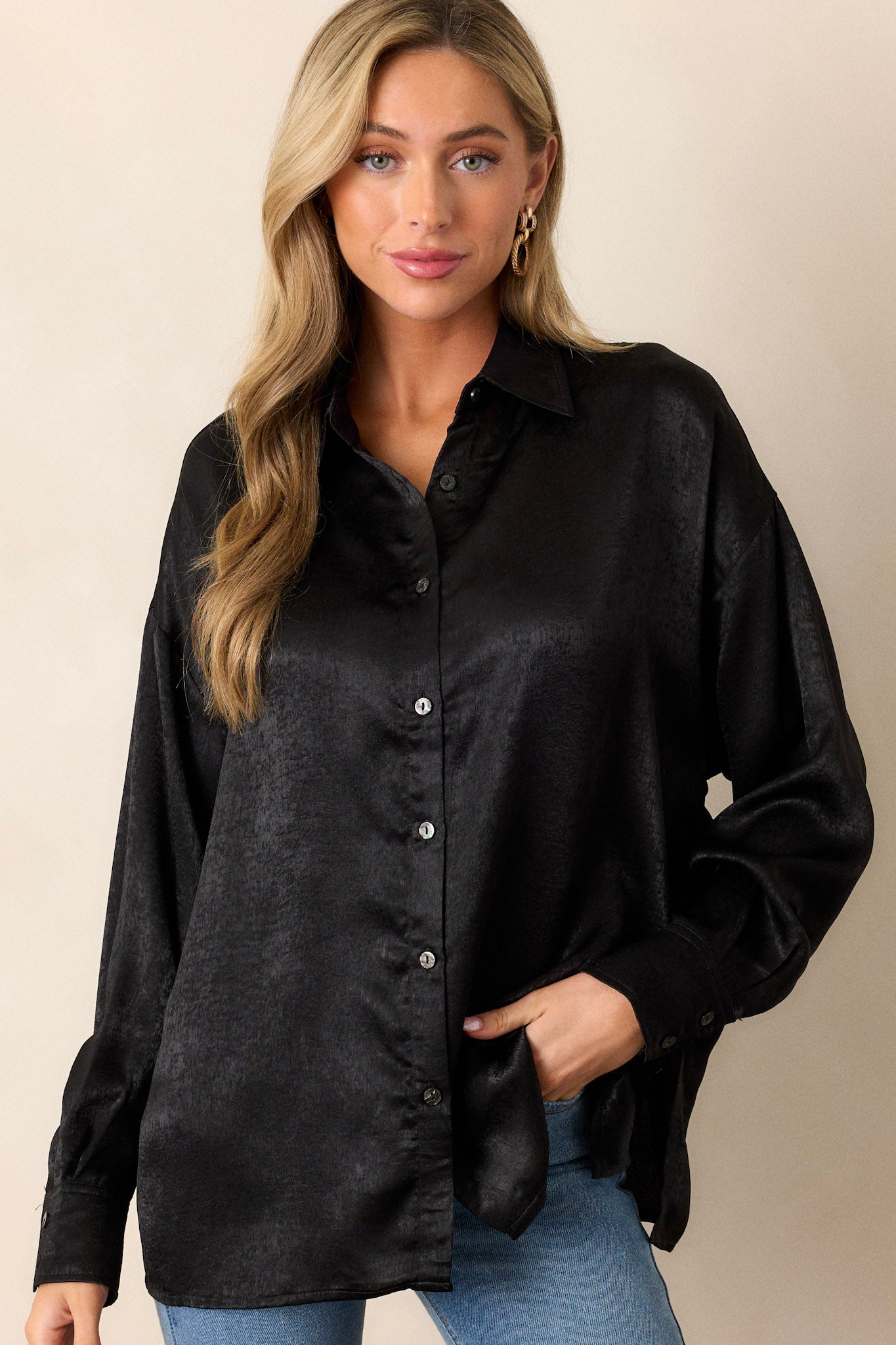 Read All About It Black Button Front Top