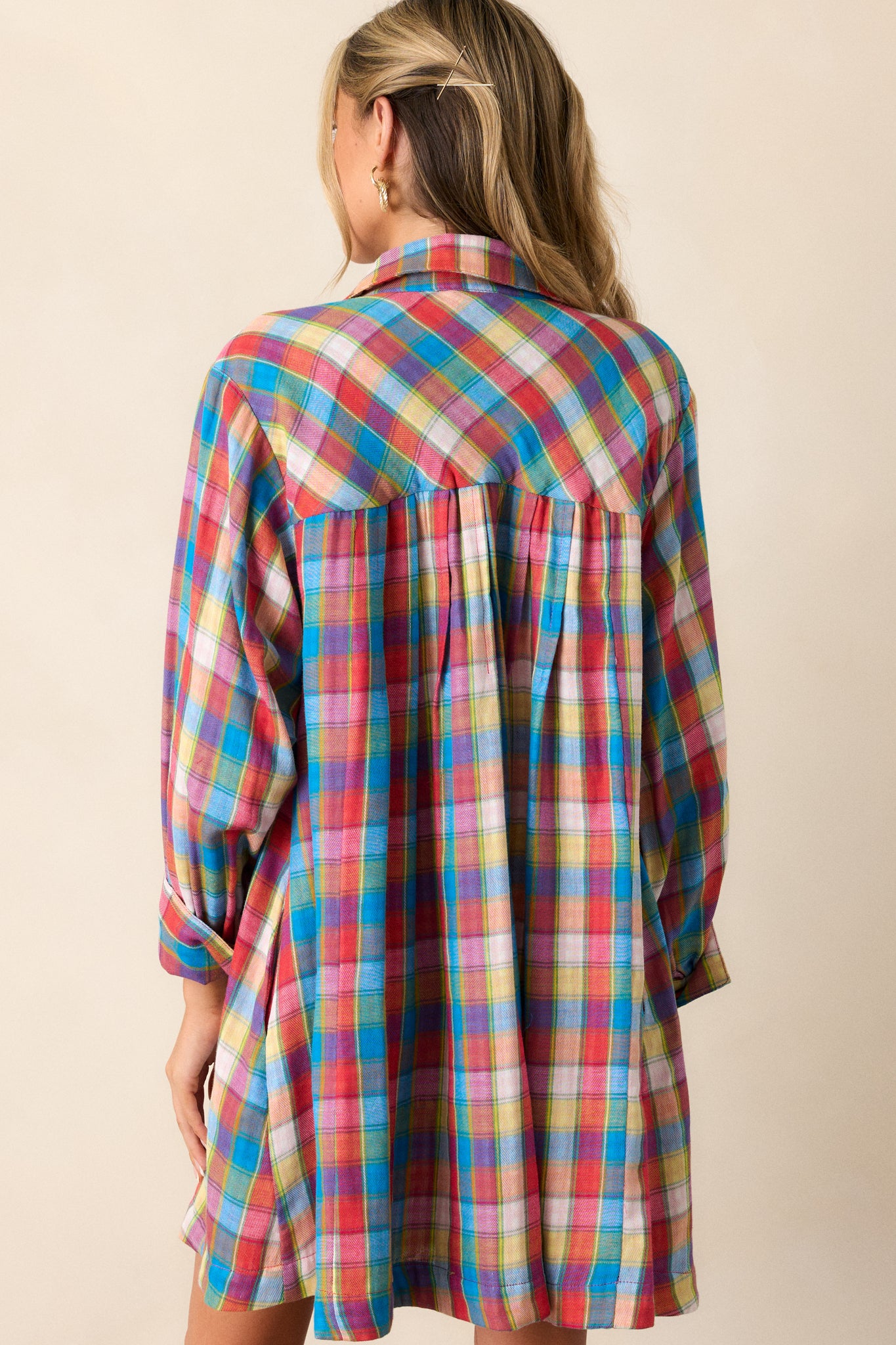 Gliding By Cotton Blue Multi Plaid Mini Dress