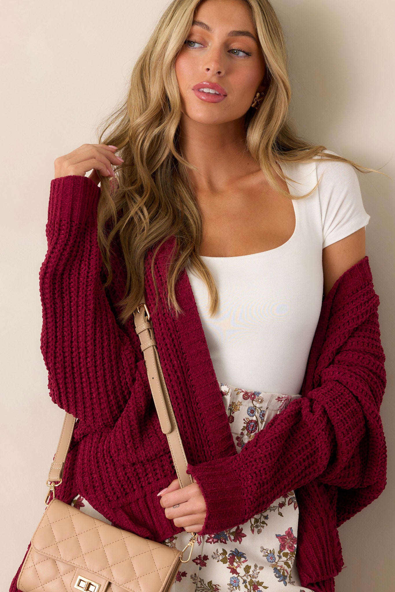 Moving On Up Wine Cardigan