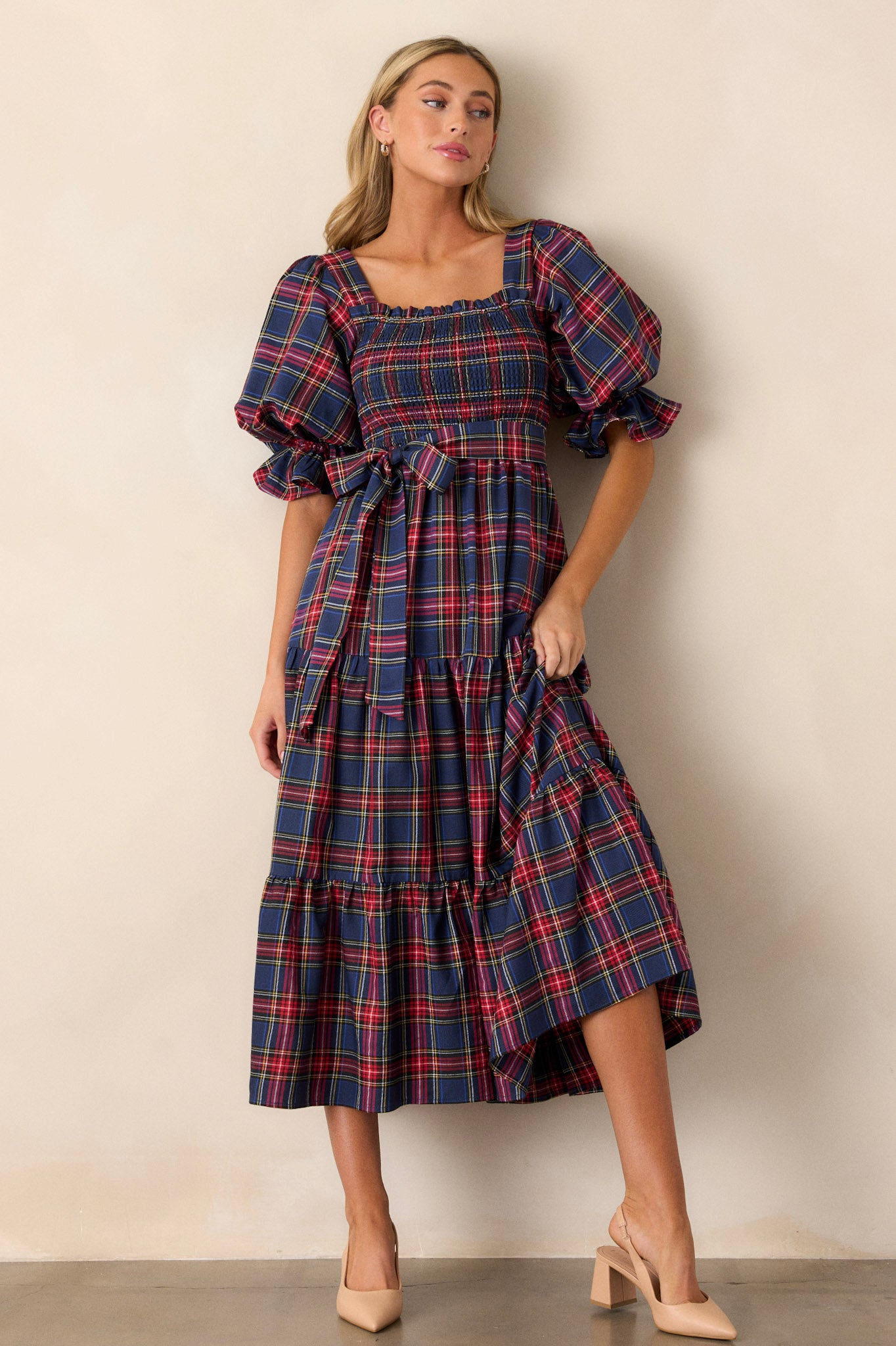 All Is Calm Blue Plaid Maxi Dress