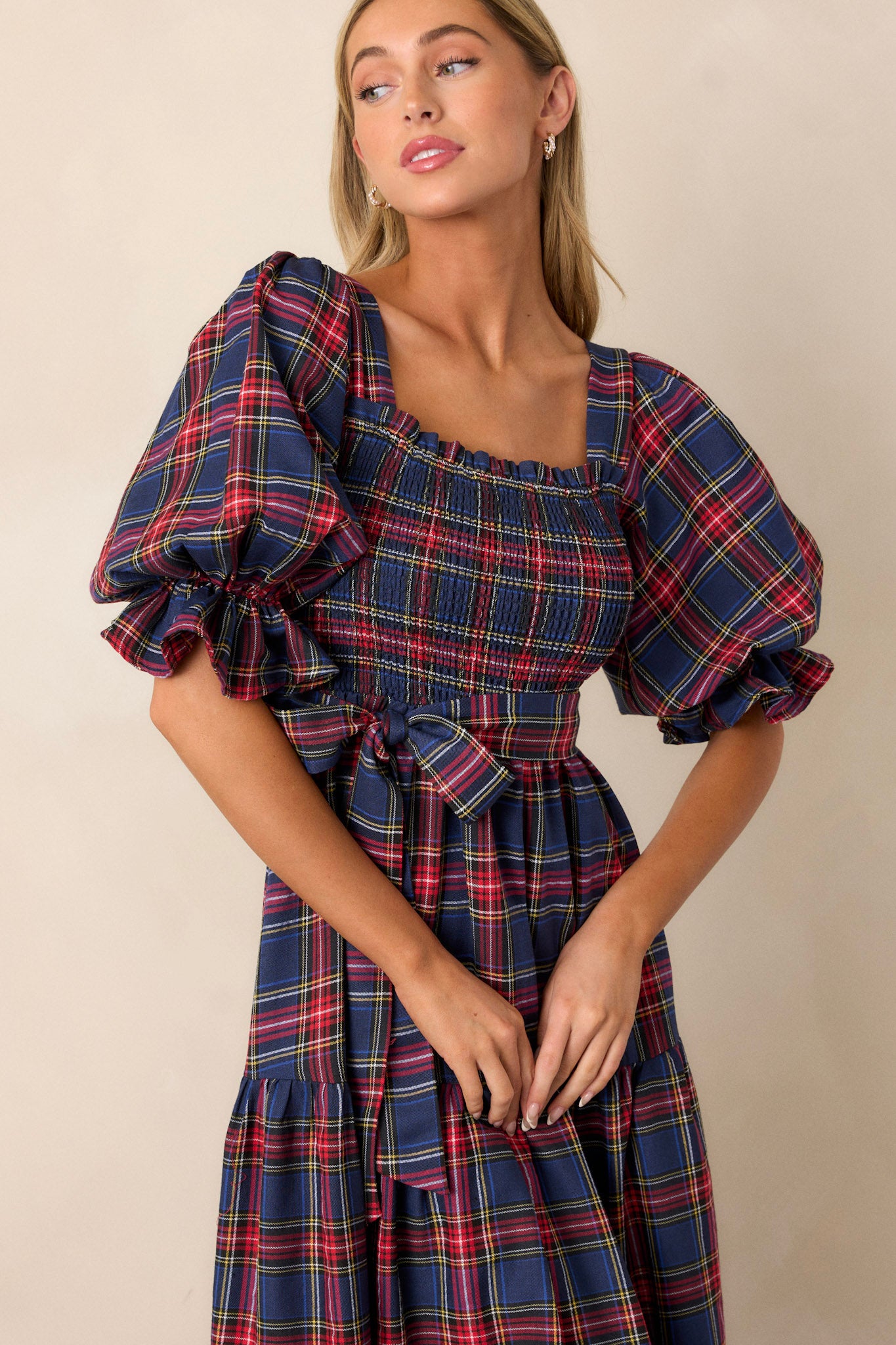 All Is Calm Blue Plaid Maxi Dress