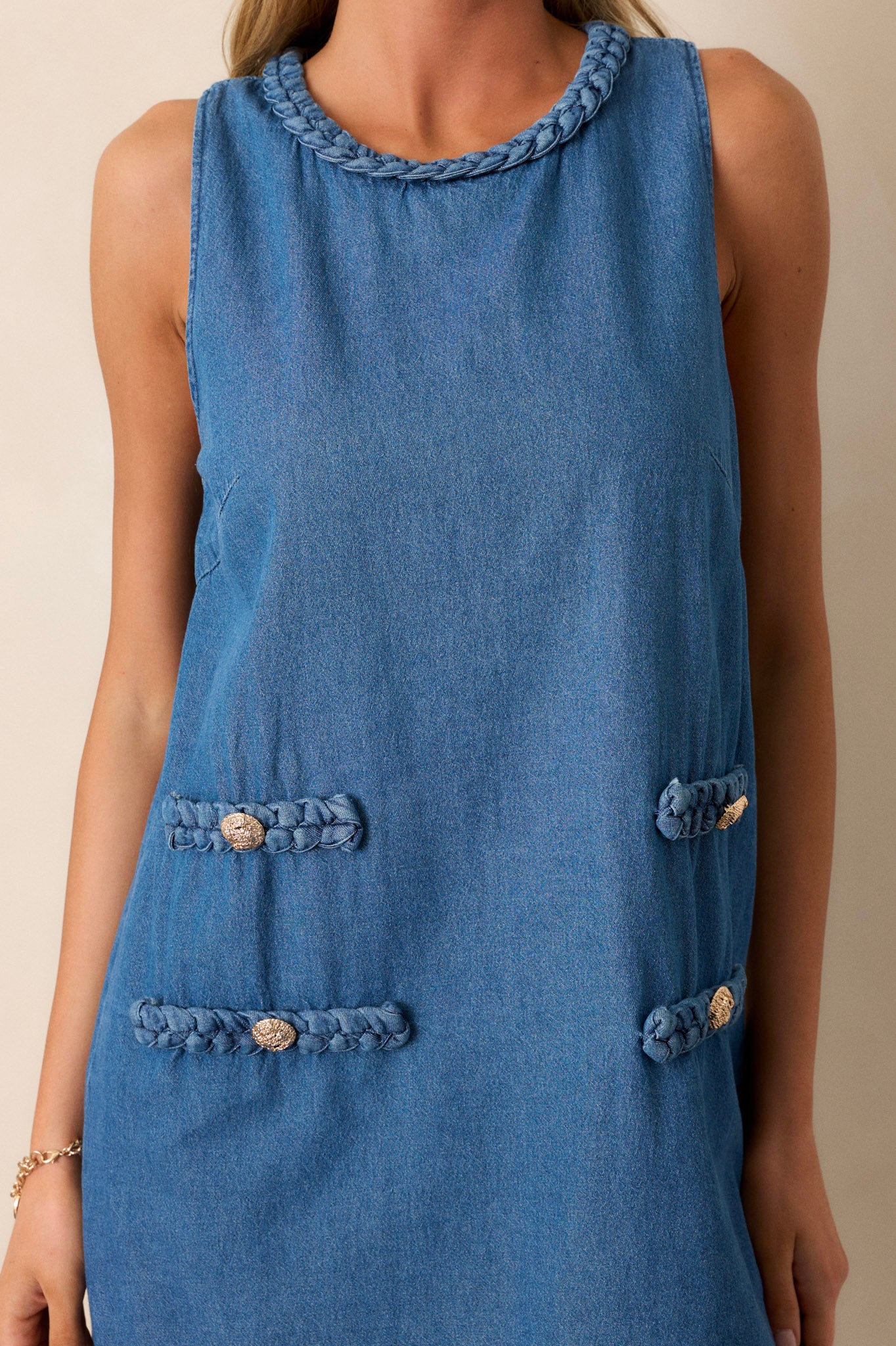 Chic Charm Cotton Medium Wash Chambray Mini Dress