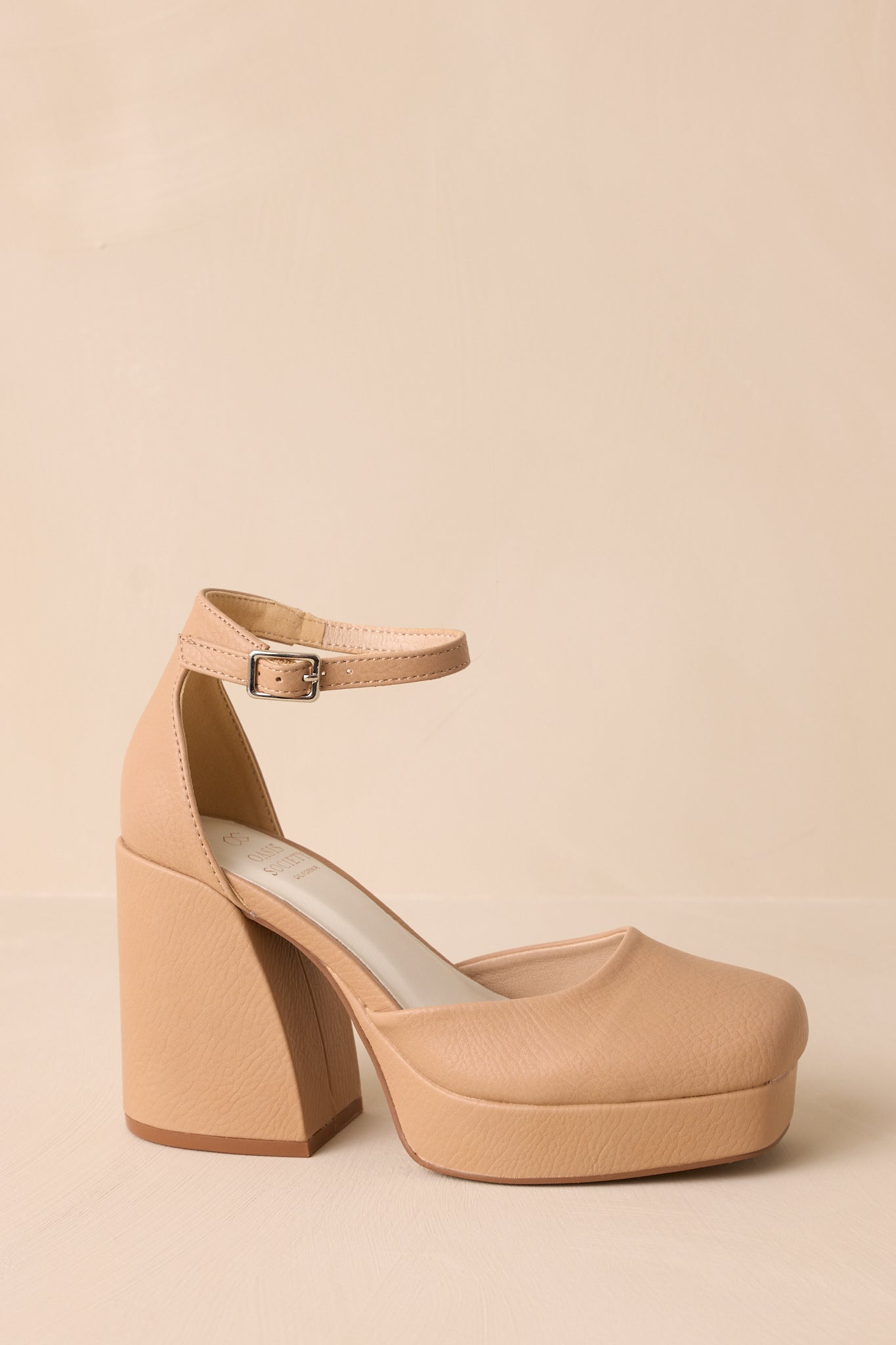 Dynamic Steps Beige Ankle Strap Block Heels