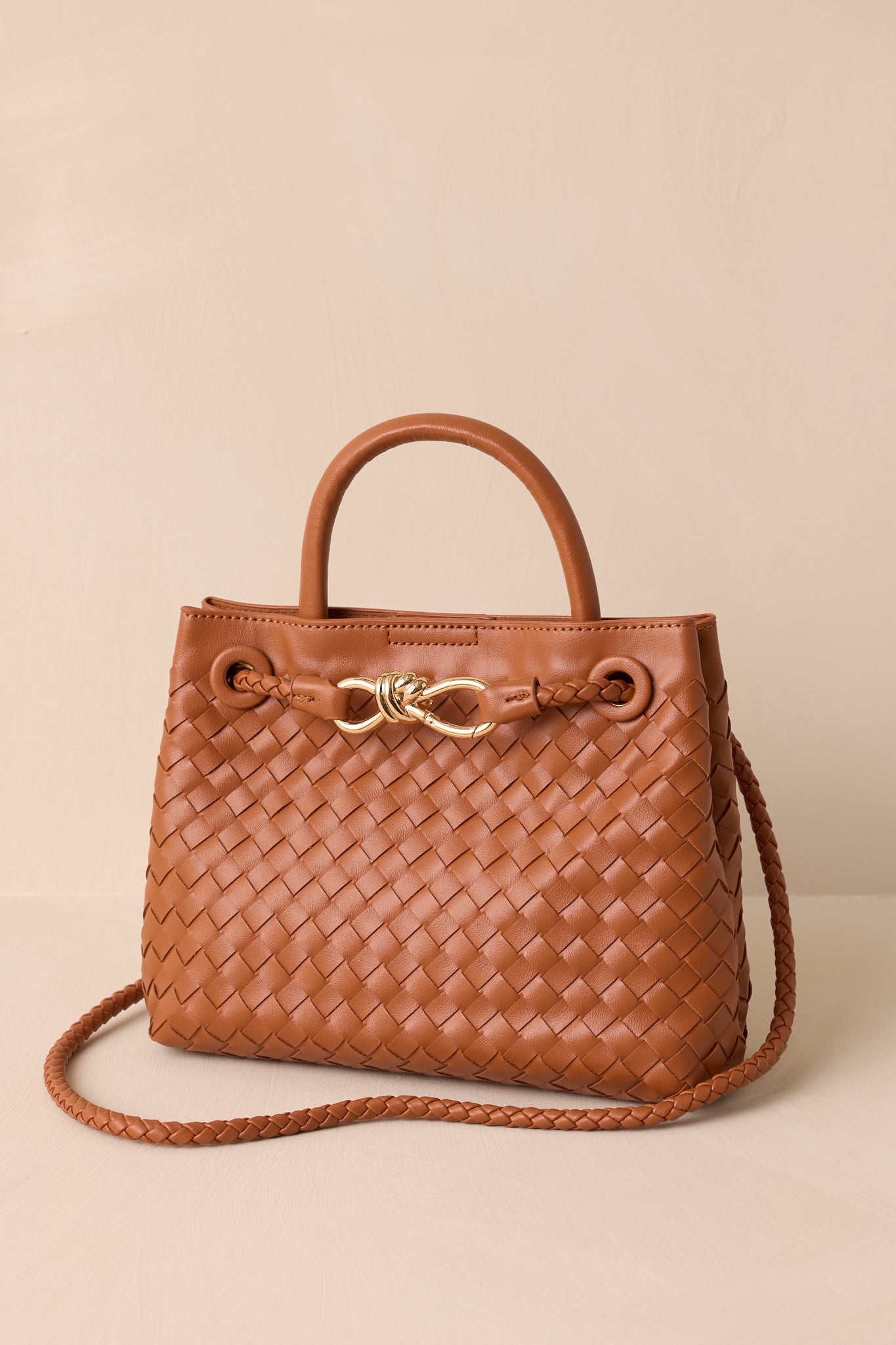 Just My Type Brown Woven Faux Leather Handbag