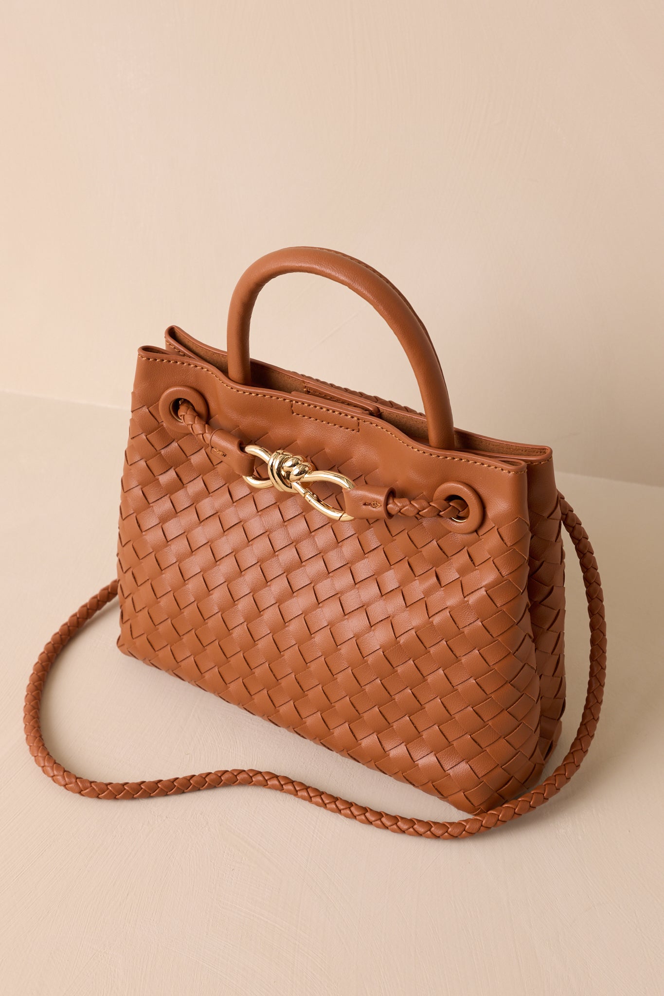 Just My Type Brown Woven Faux Leather Handbag