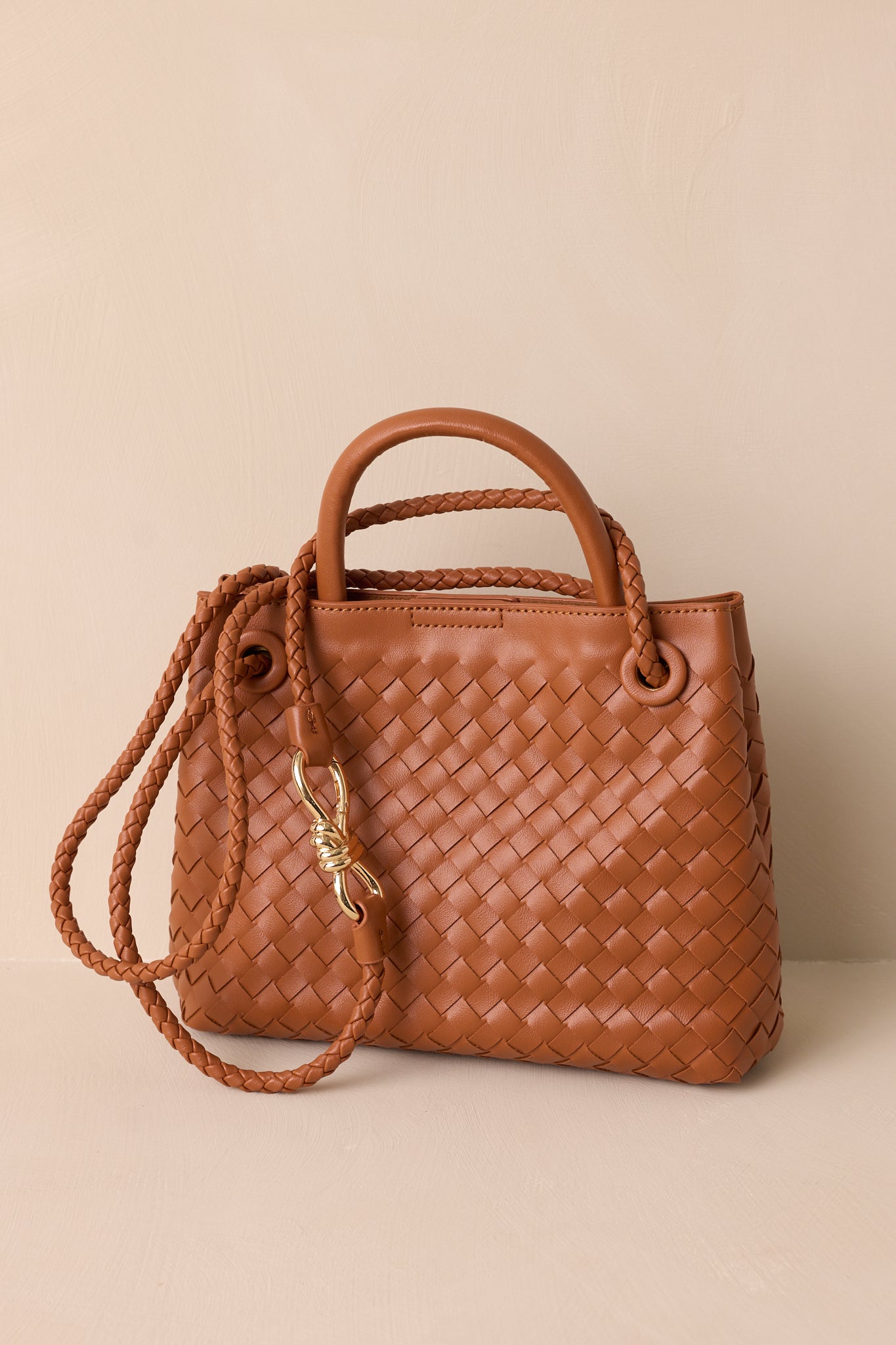 Just My Type Brown Woven Faux Leather Handbag