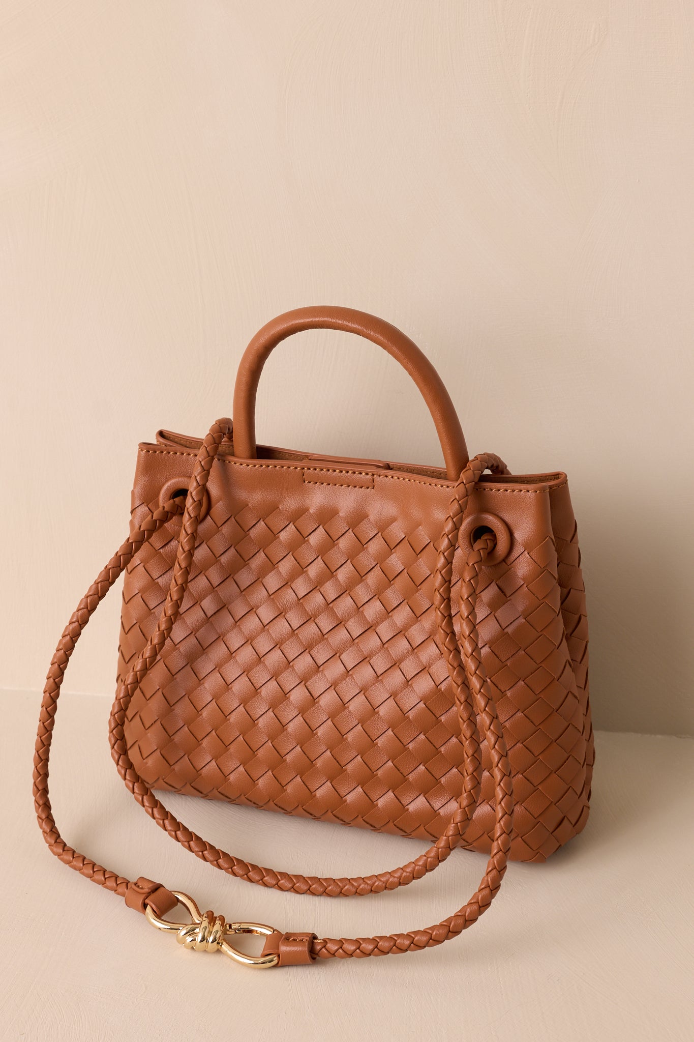 Just My Type Brown Woven Faux Leather Handbag