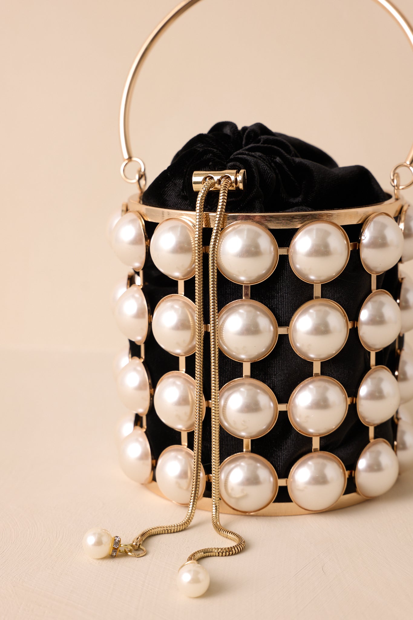 Chic Accent Ivory Pearl & Gold Embellished Clutch