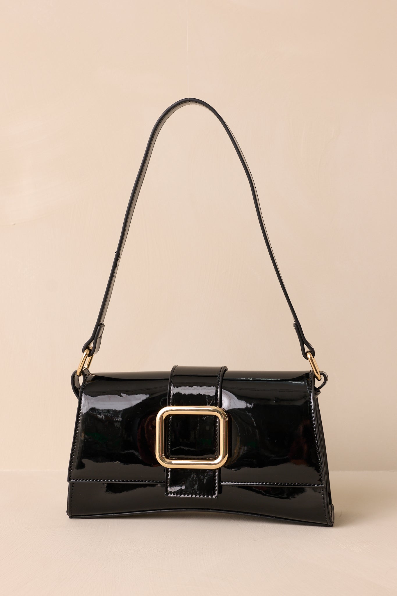 Elegant Allure Black Glossy Handbag