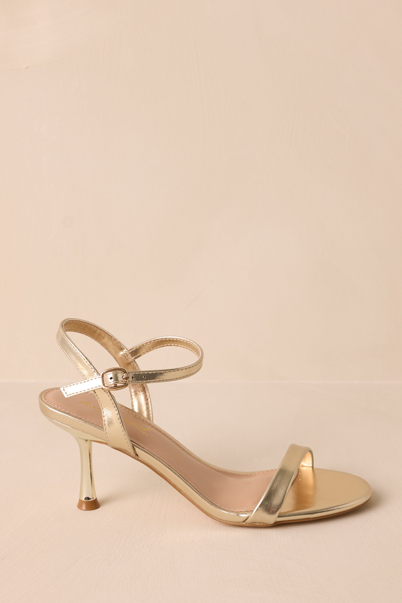 Falling For You Gold Ankle Strap Kitten Heels