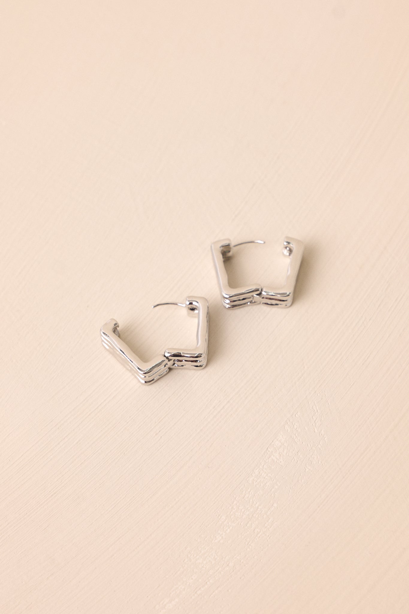 Wish Me Luck Silver Textured Square Hoop Earrings