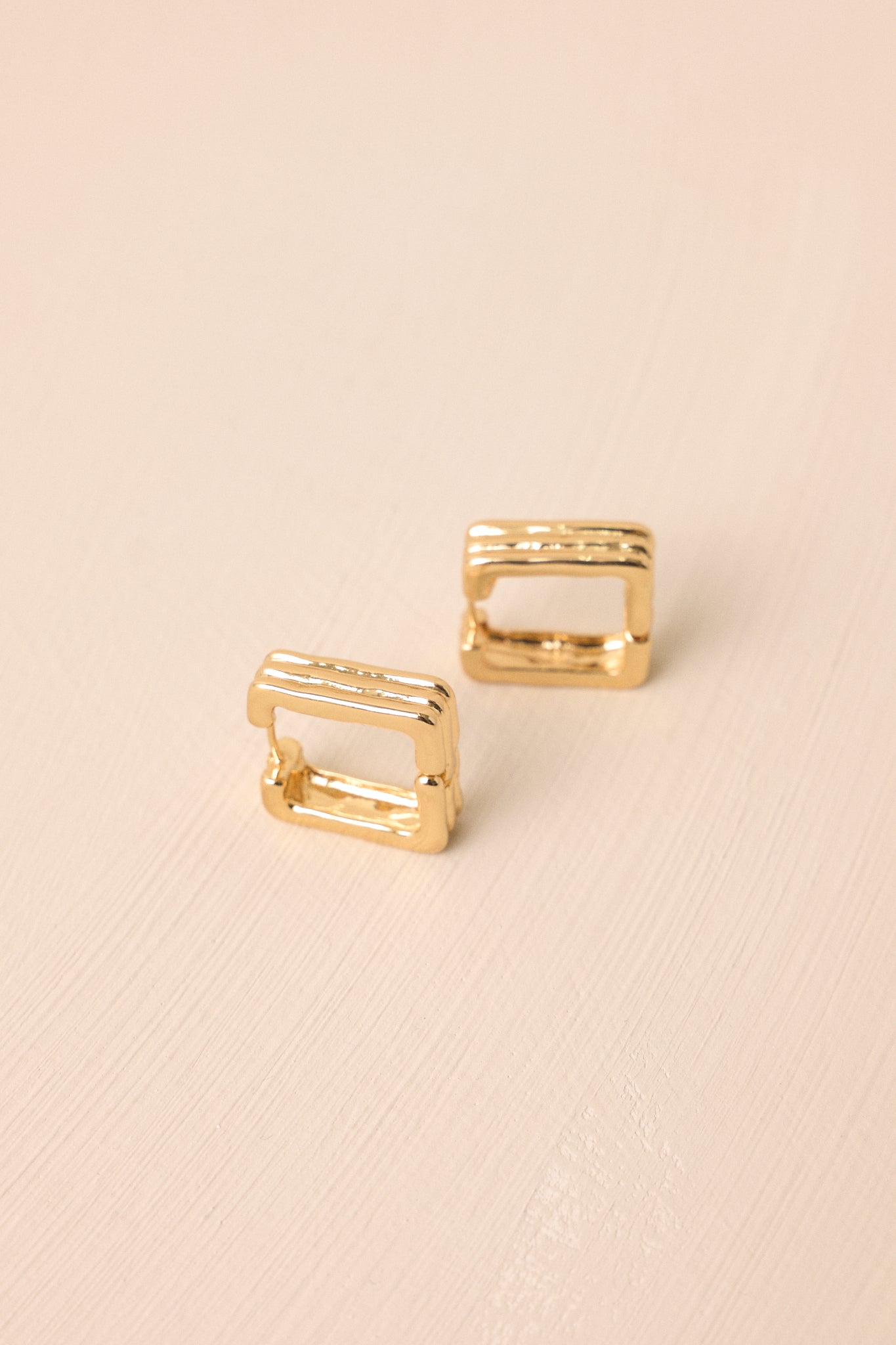 Wish Me Luck Gold Textured Square Hoop Earrings