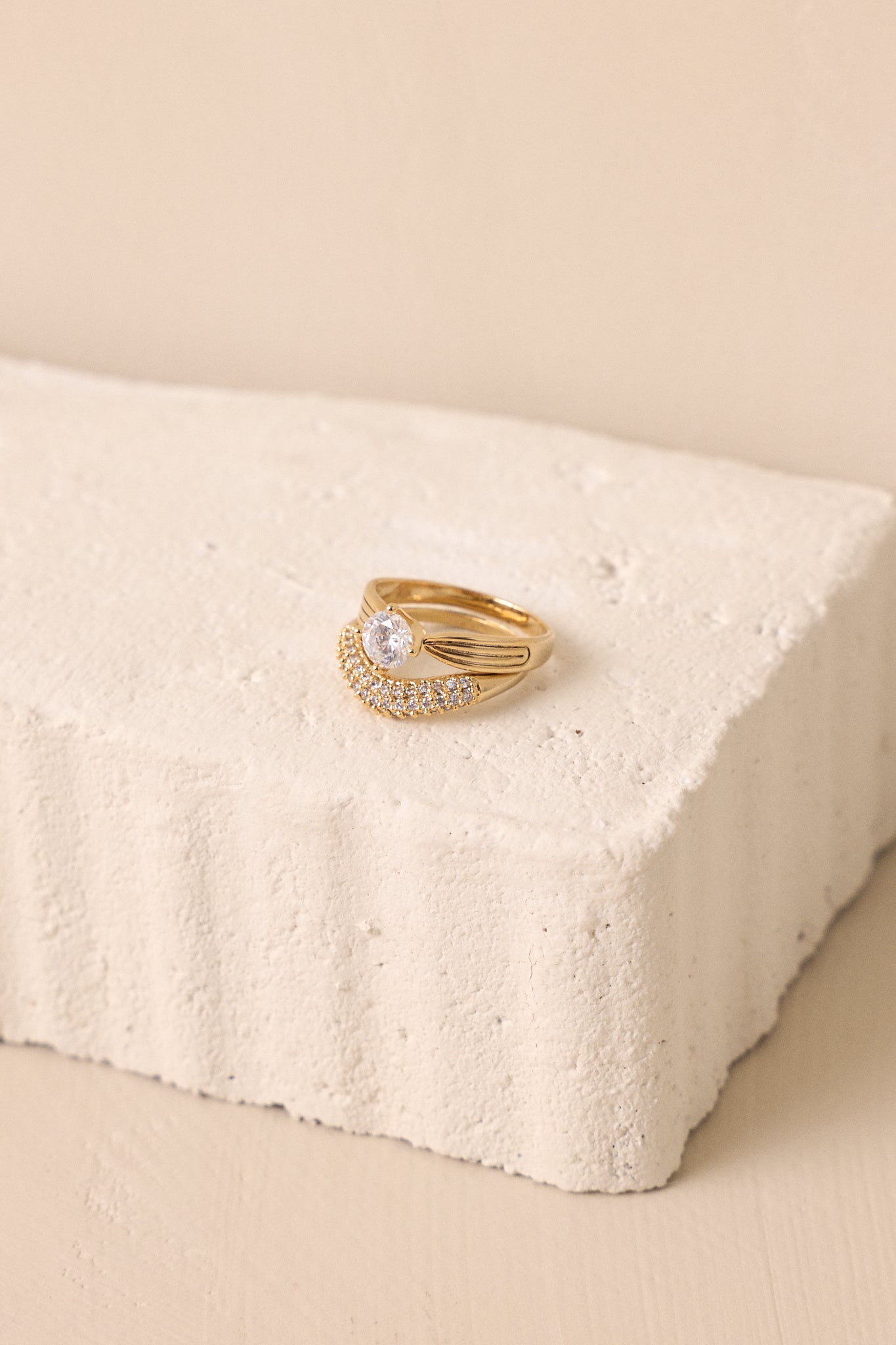 Looking Forward Gold Solitaire & Pave Band Ring Set