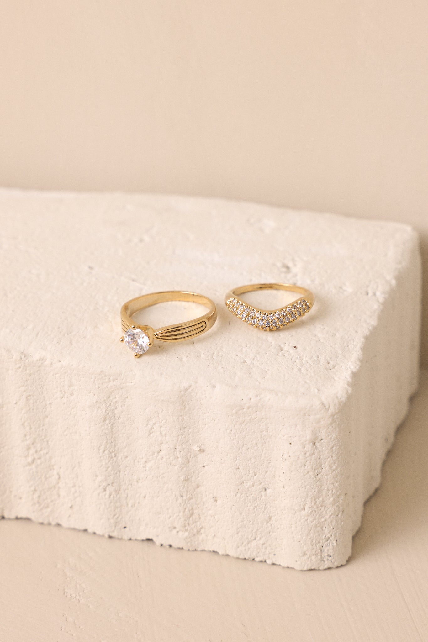 Looking Forward Gold Solitaire & Pave Band Ring Set