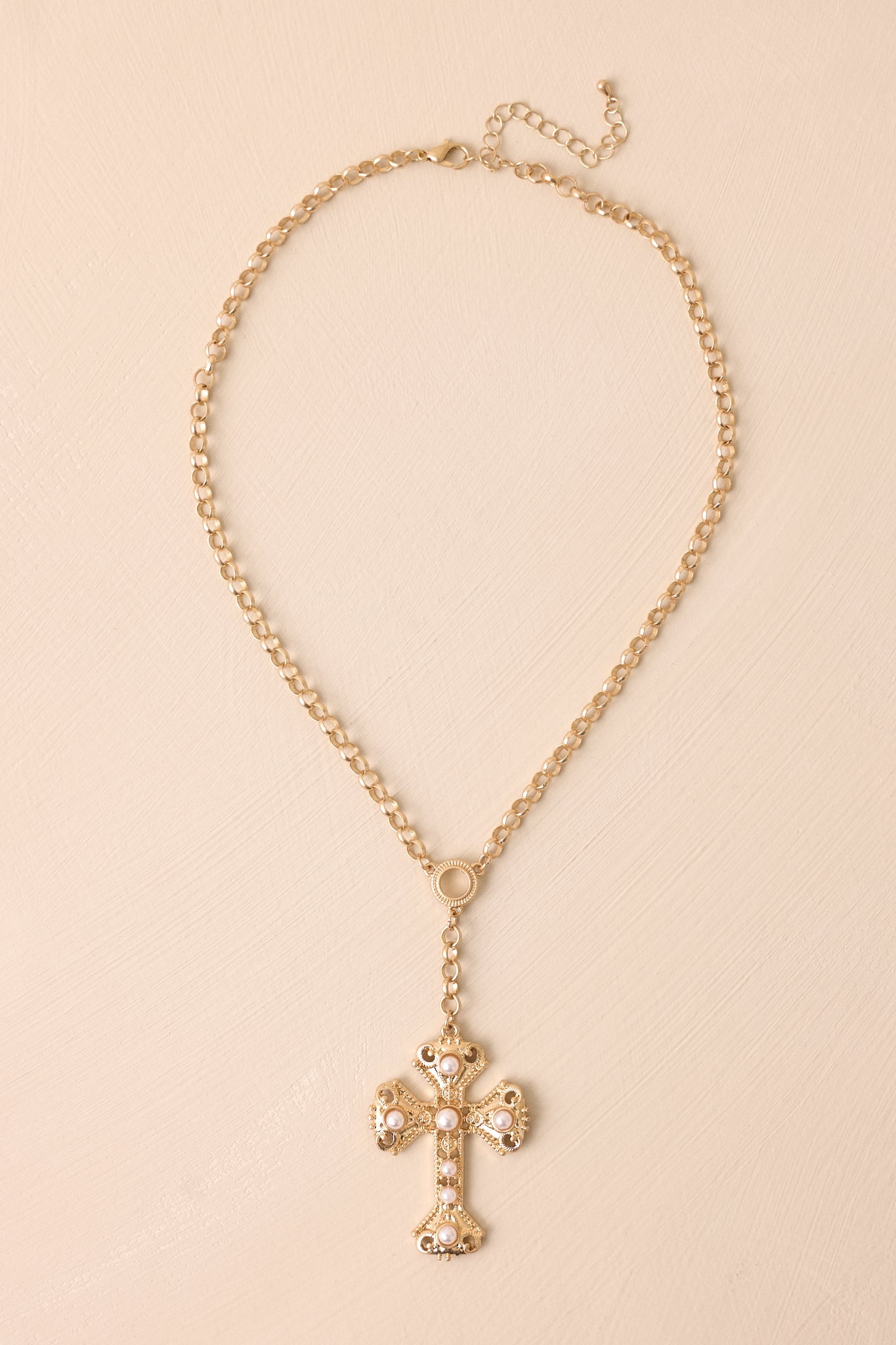 So Many Memories Gold & Ivory Pearl Cross Necklace