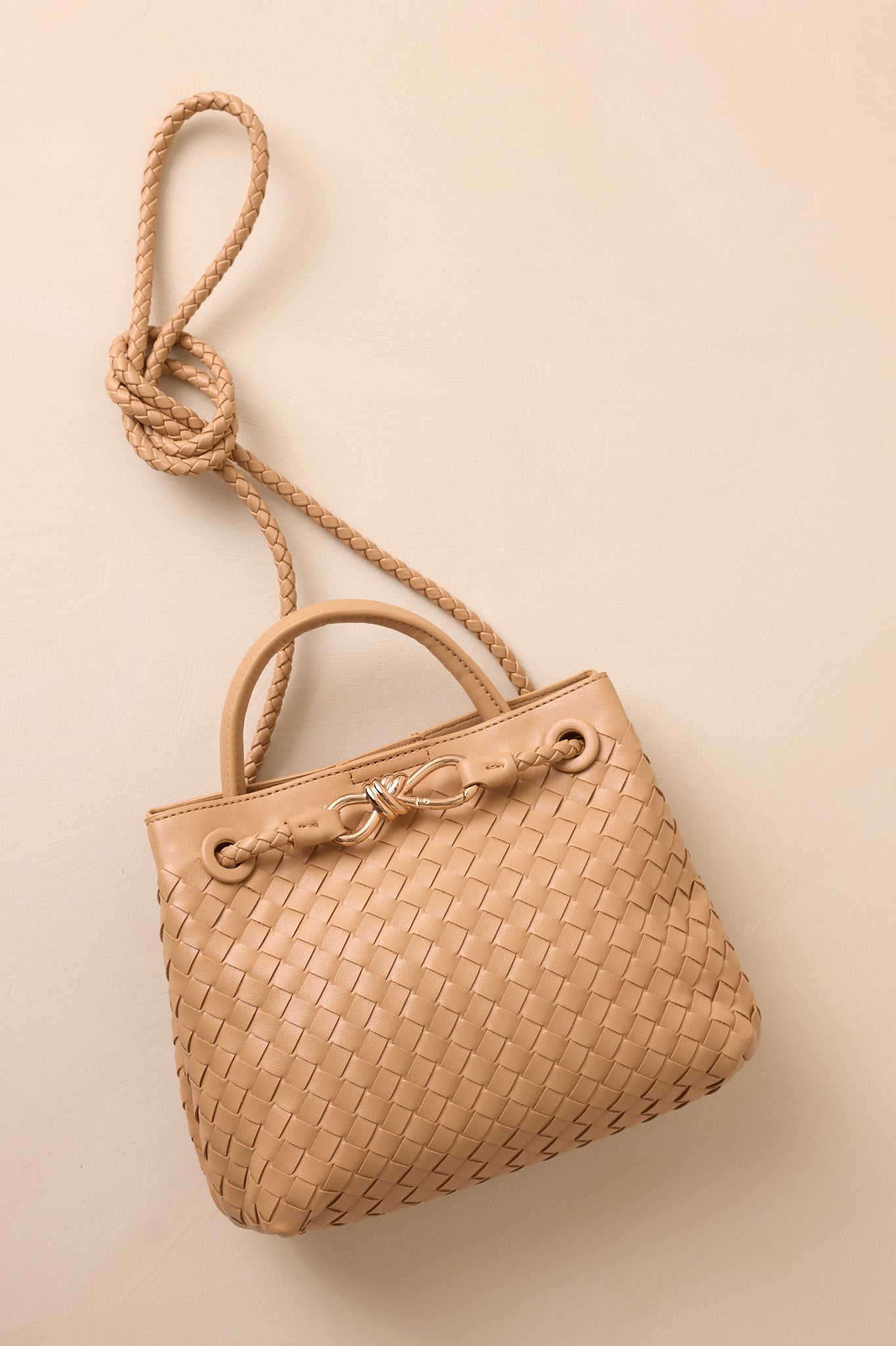 Just My Type Tan Woven Faux Leather Handbag