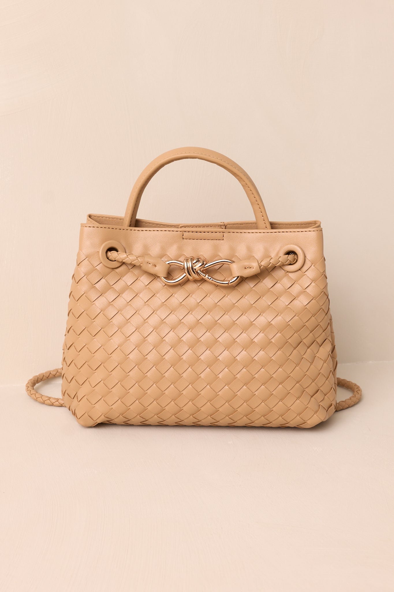 Just My Type Tan Woven Faux Leather Handbag