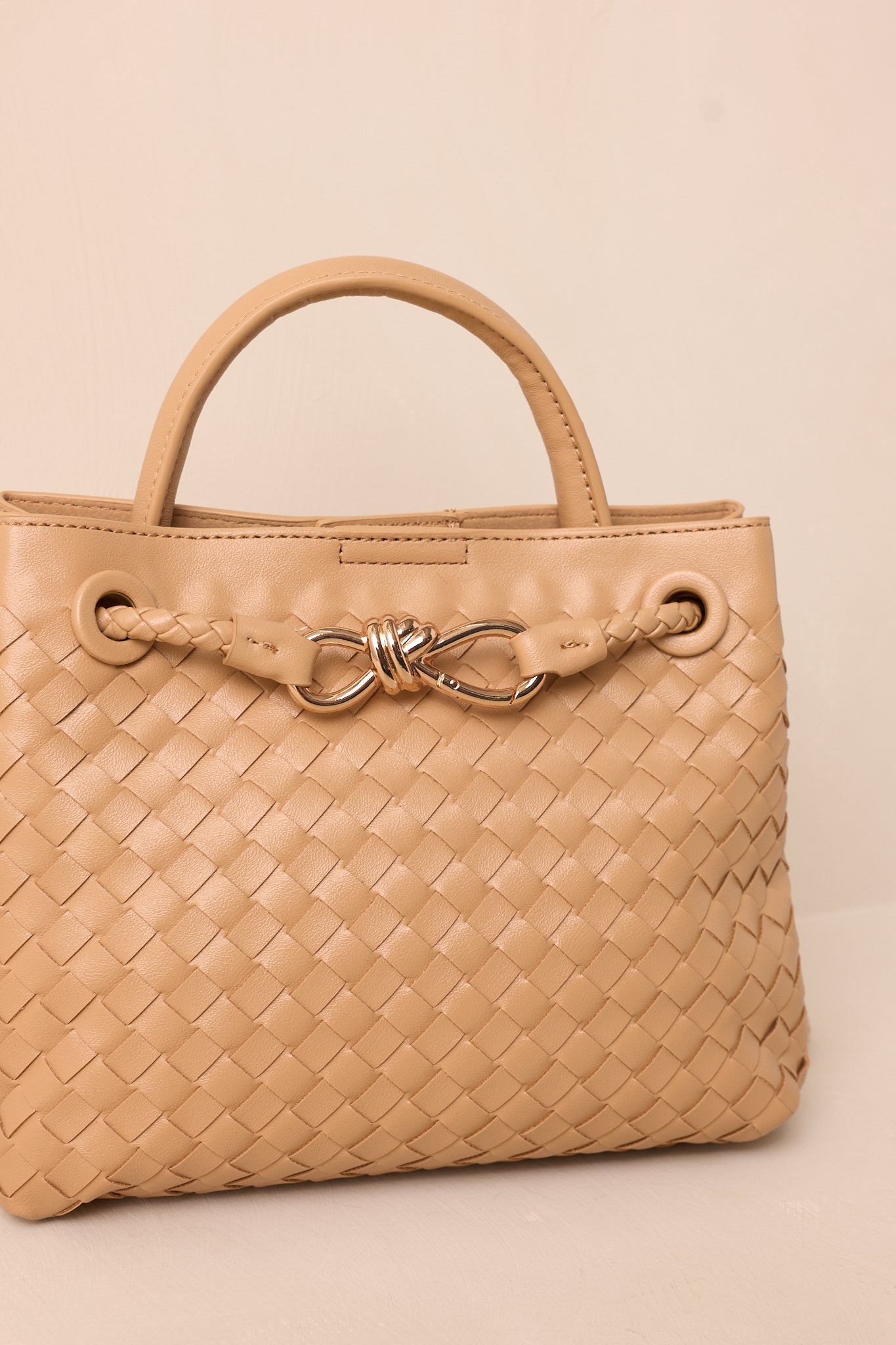 Just My Type Tan Woven Faux Leather Handbag