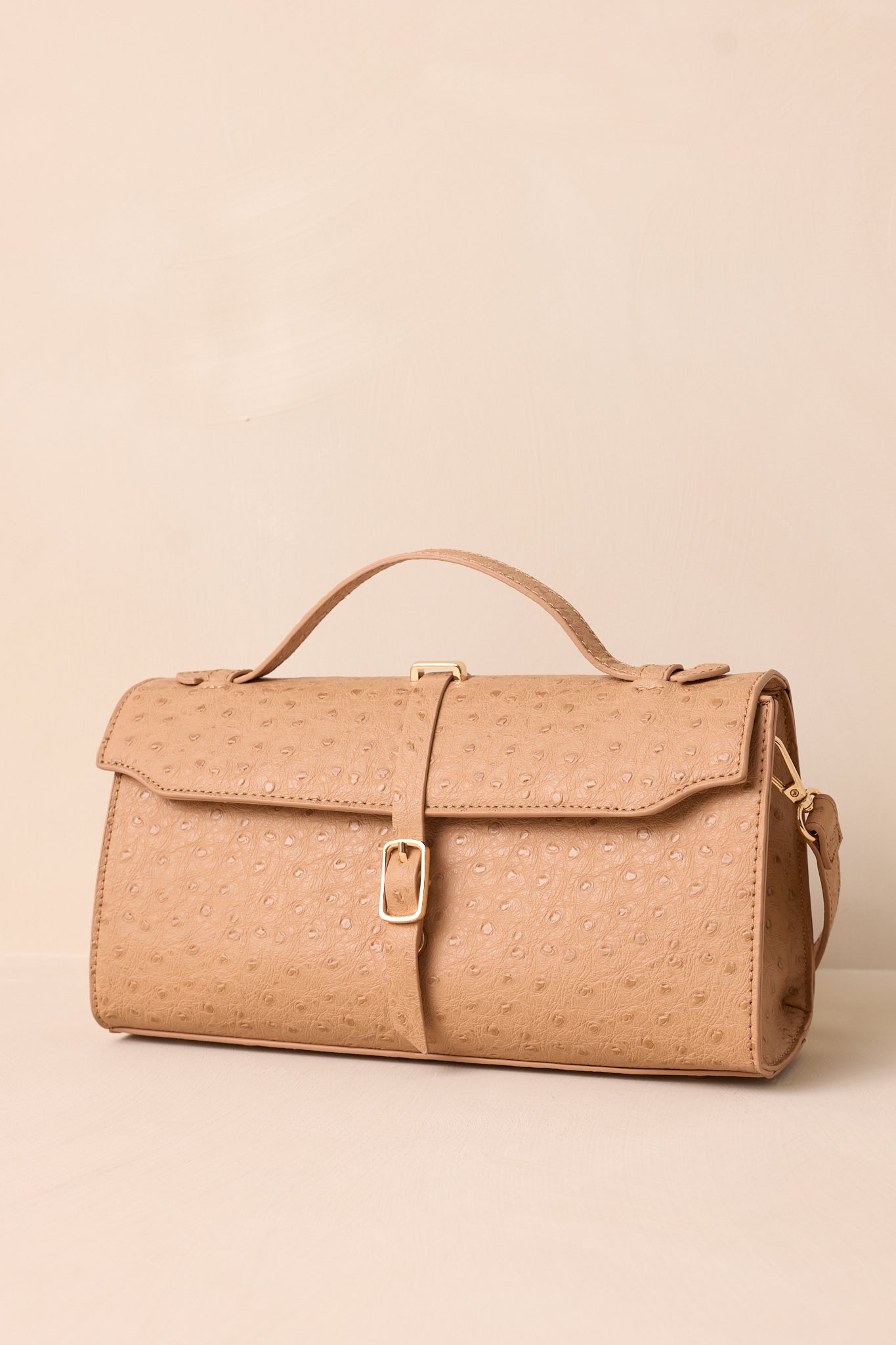 A Perfect Match Camel Ostrich Print Handbag