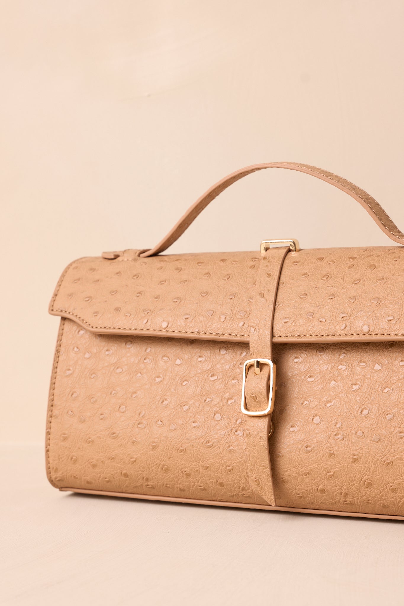 A Perfect Match Camel Ostrich Print Handbag