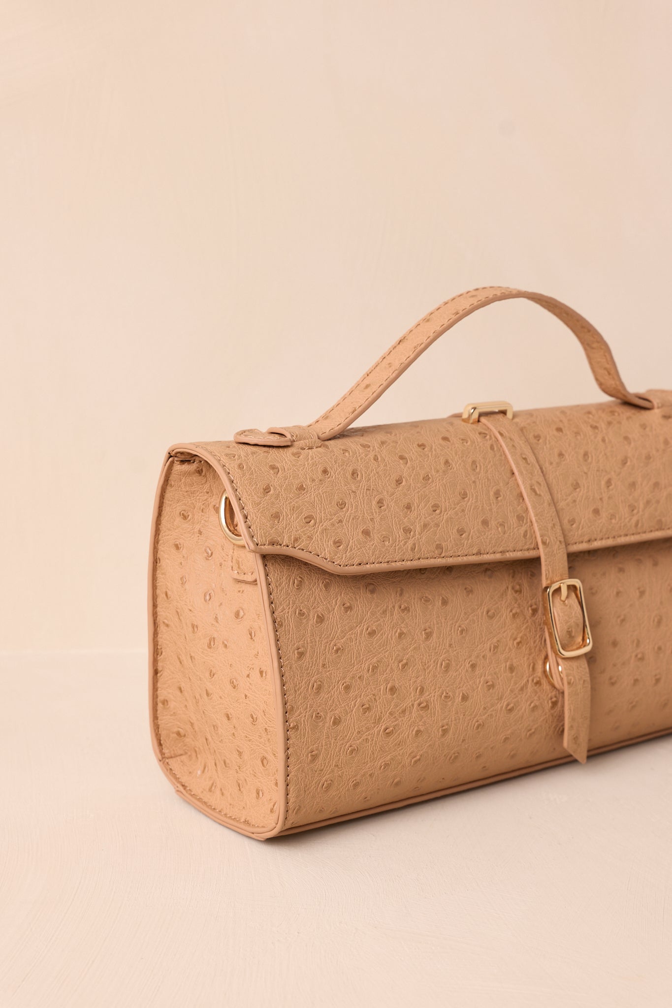 A Perfect Match Camel Ostrich Print Handbag