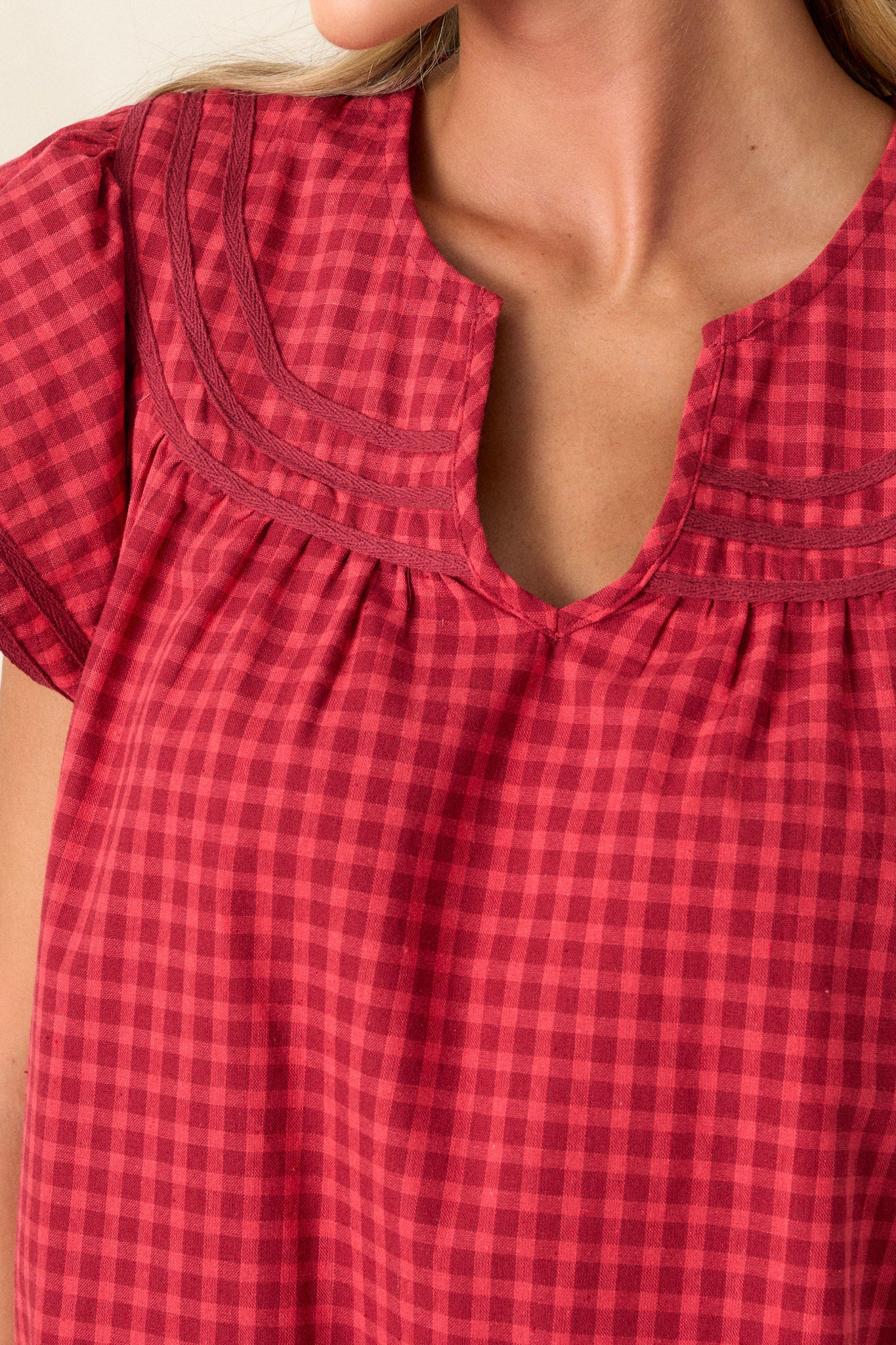 Picnic Day Cotton Red Gingham Mini Dress