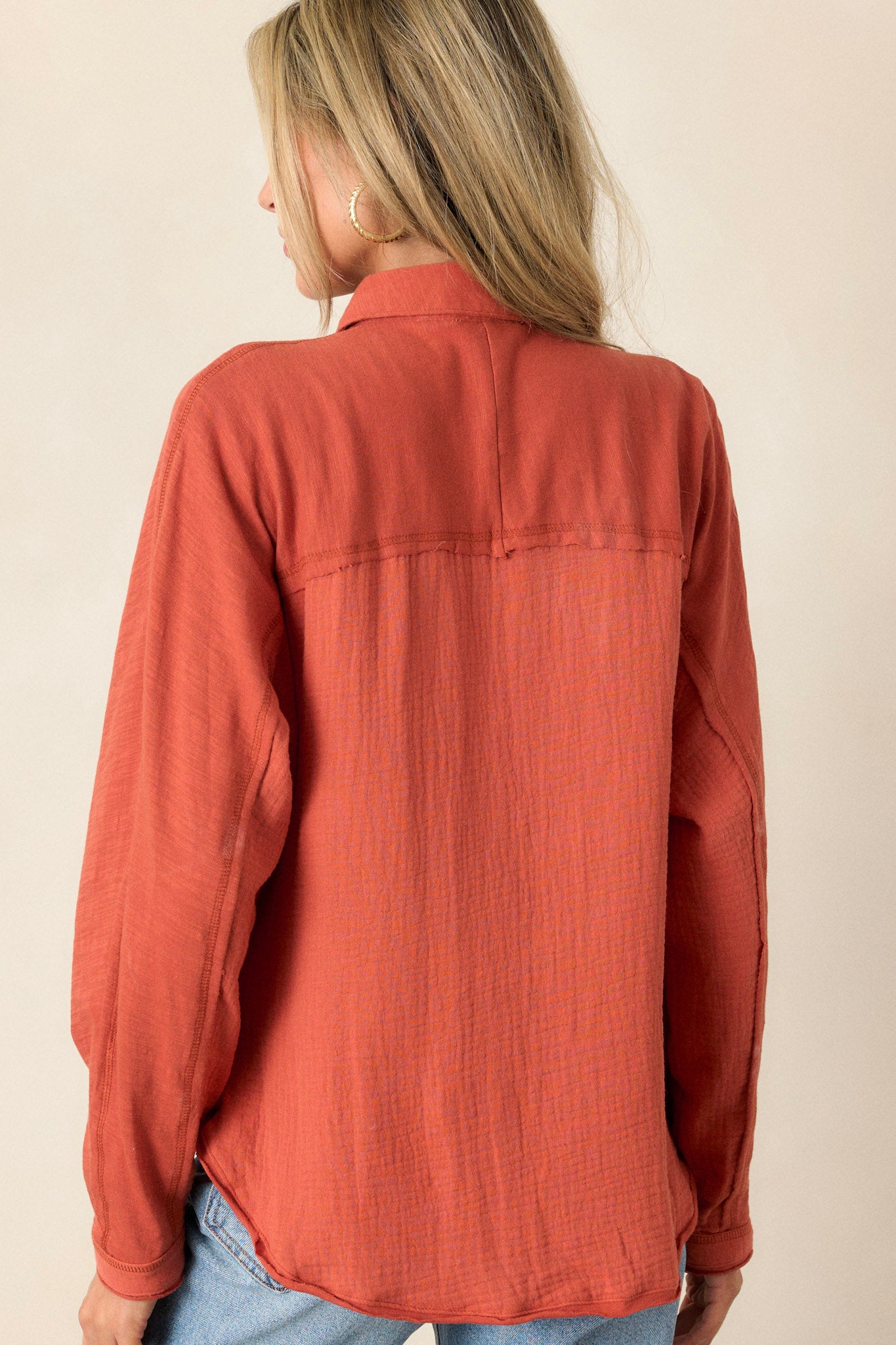 Carolina Chic Orange Gauze Button Front Top