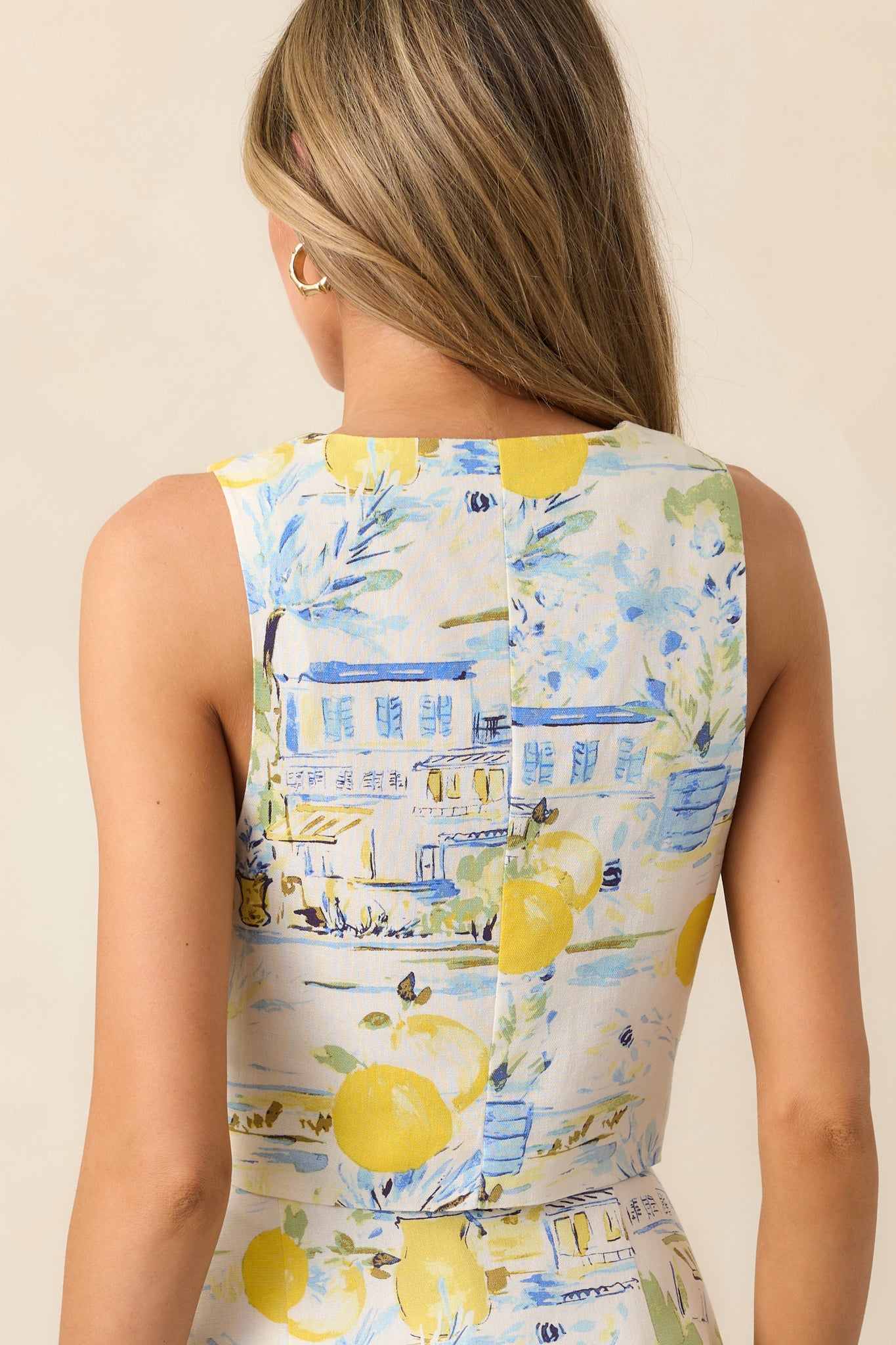 Waterside Date Night Ivory Watercolor Print Vest Top