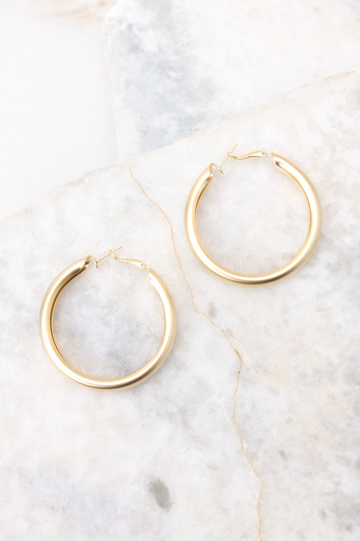 Admit It Matte Gold Hoop Earrings - Red Dress