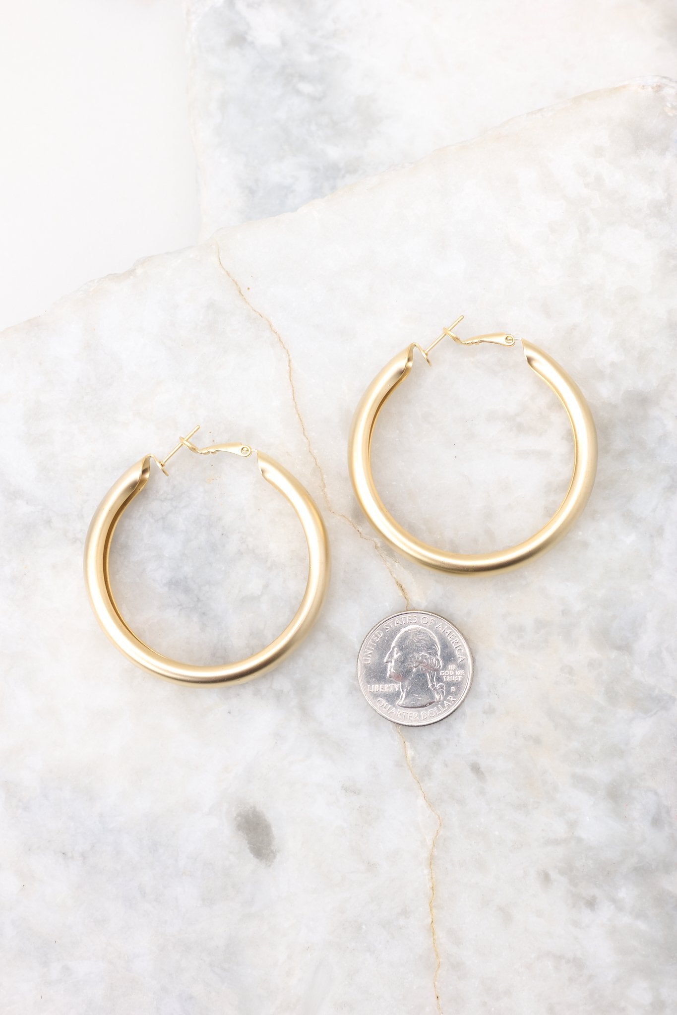 Admit It Matte Gold Hoop Earrings - Red Dress