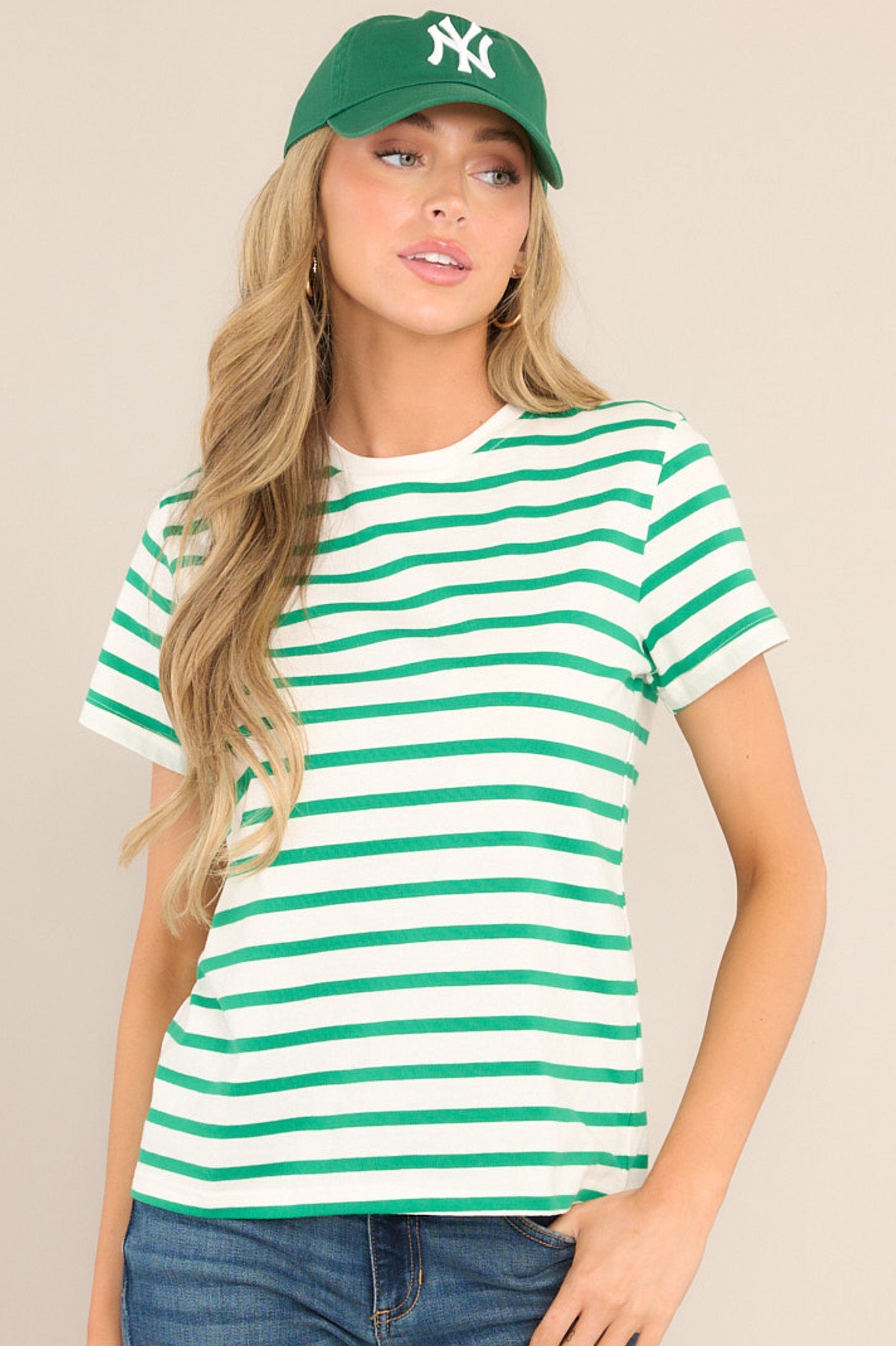 Always Yours Kelly Green Stripe Tee - Red Dress