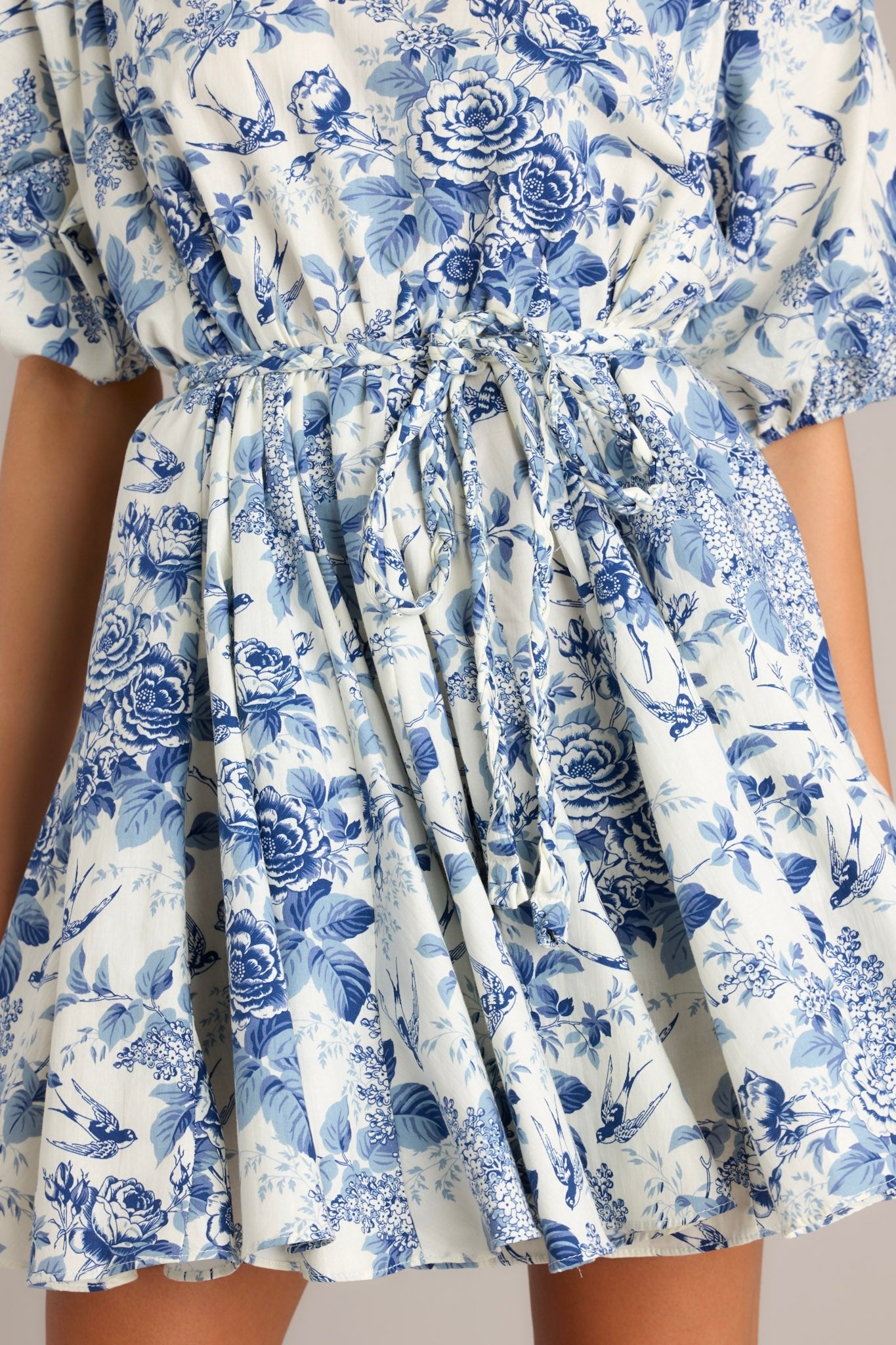 Aurora Amore Ivory & Blue Floral Mini Dress - Red Dress