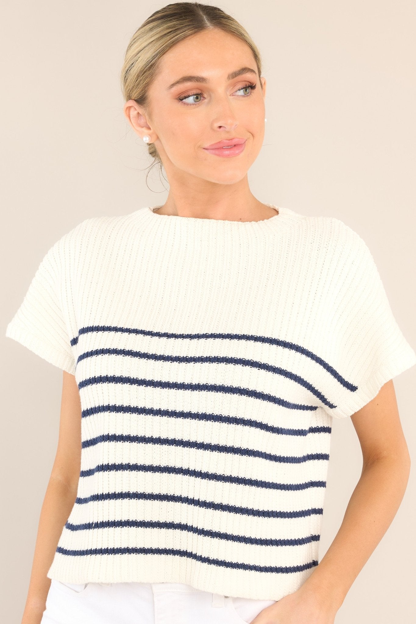 Be Brave Navy Striped Knitted Sweater Top - Red Dress