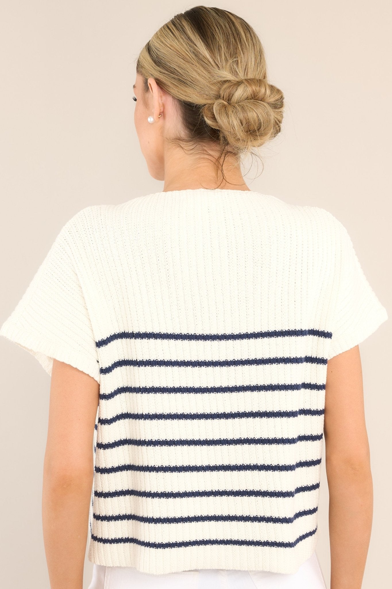 Be Brave Navy Striped Knitted Sweater Top - Red Dress