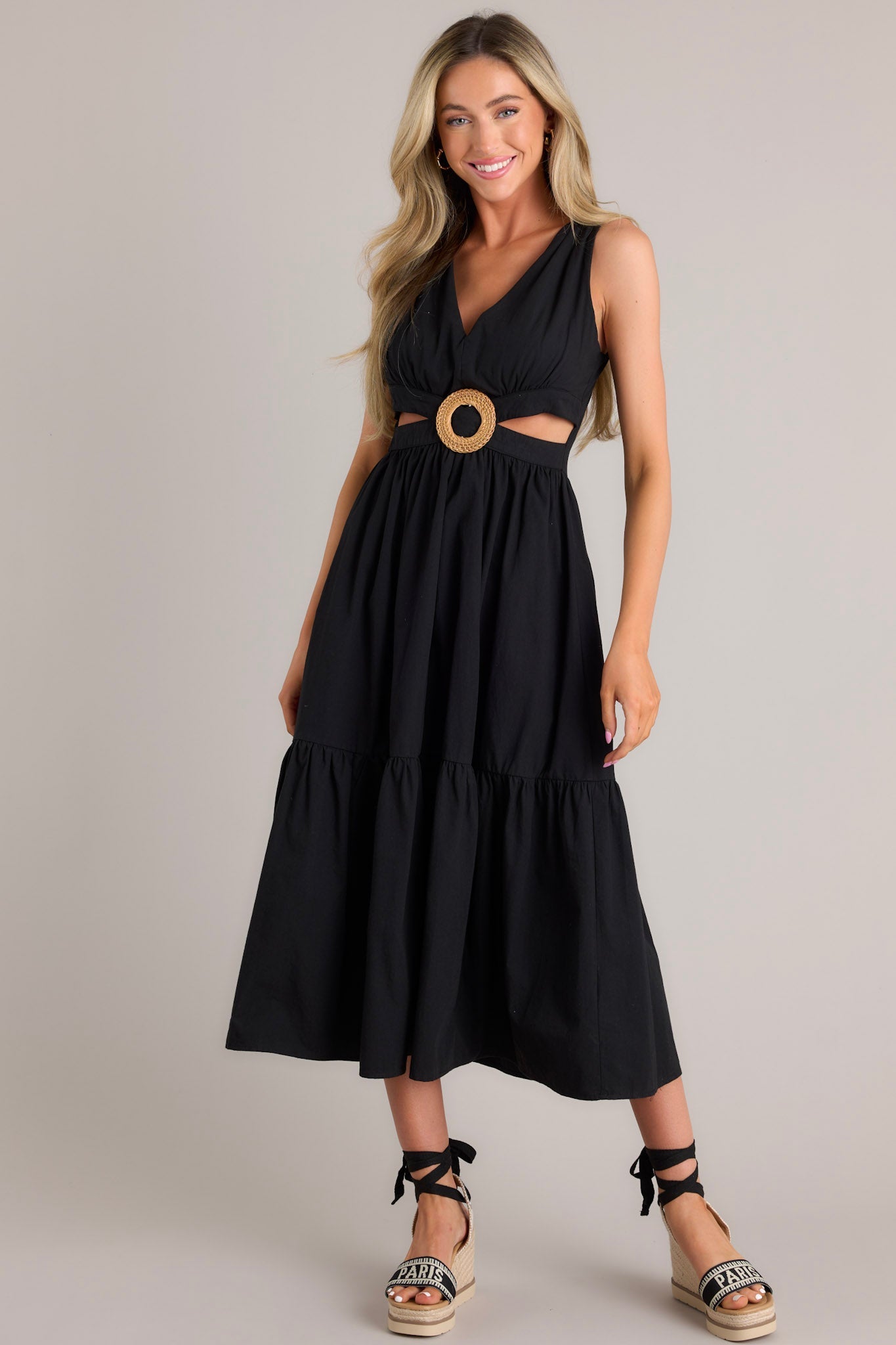 Be Good To Me Black Cutout Midi Dress - Red Dress