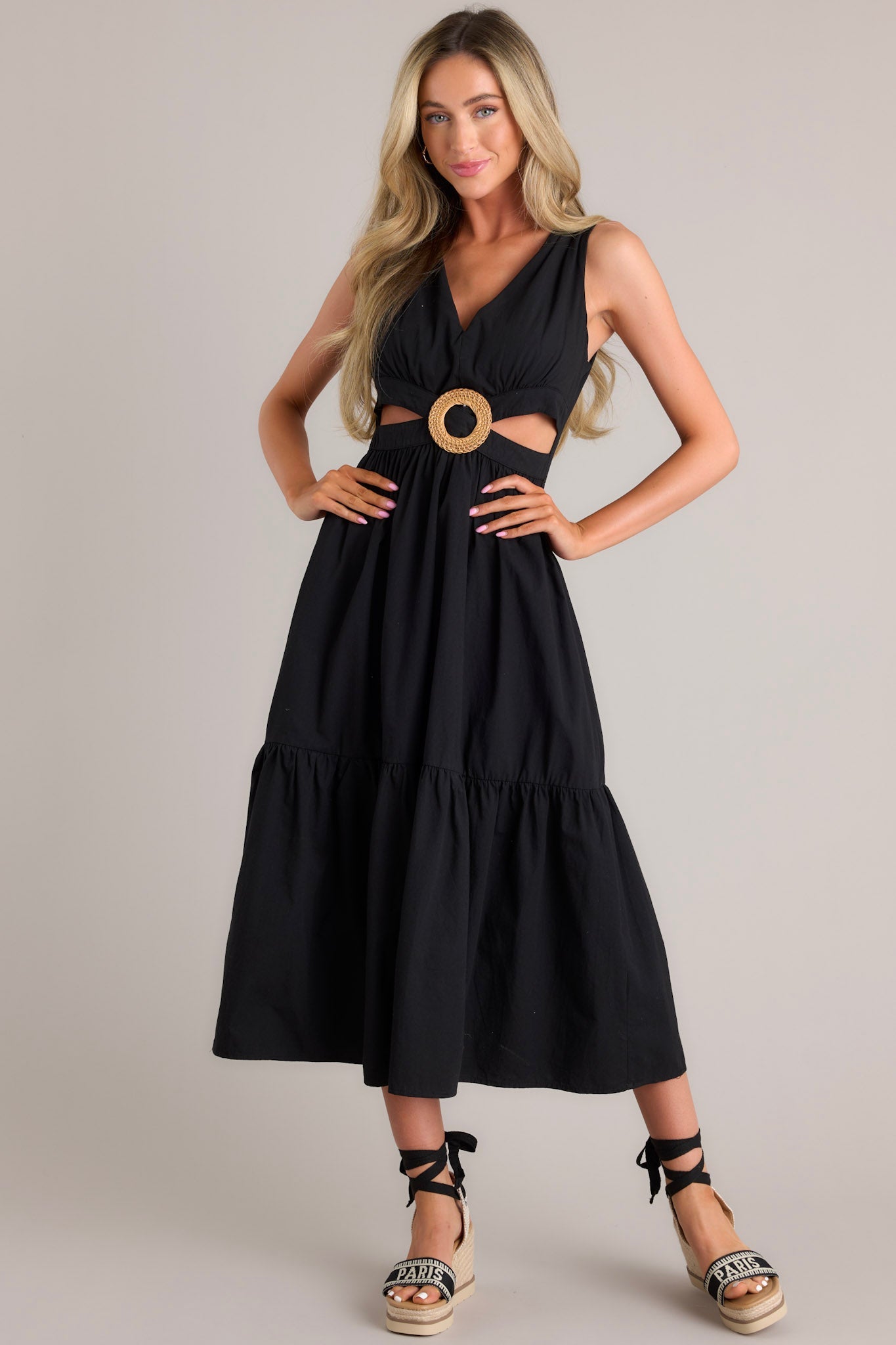 Be Good To Me Black Cutout Midi Dress - Red Dress