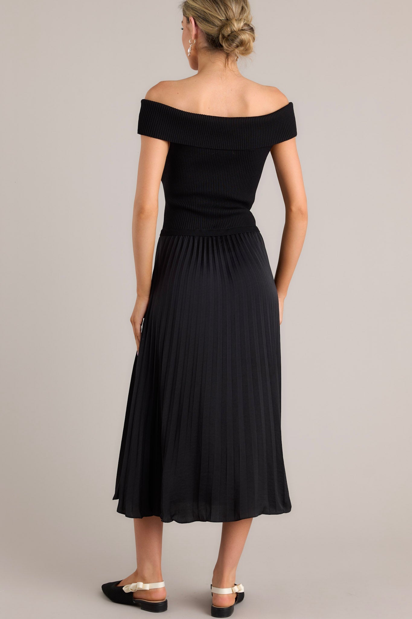 Beautiful Life Black Pleated Midi Dress - Red Dress